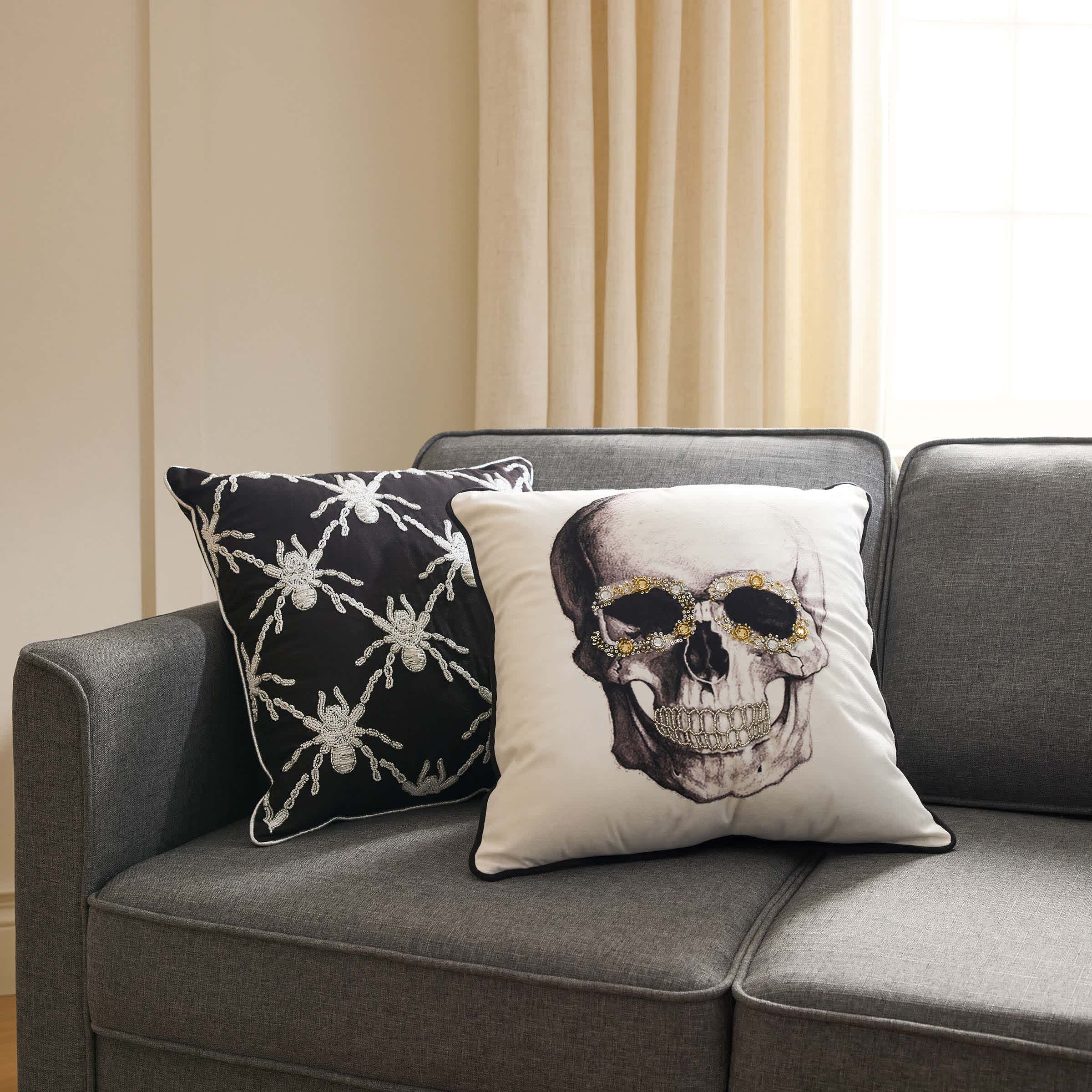 Embroidered Spider Throw Pillow, 18"