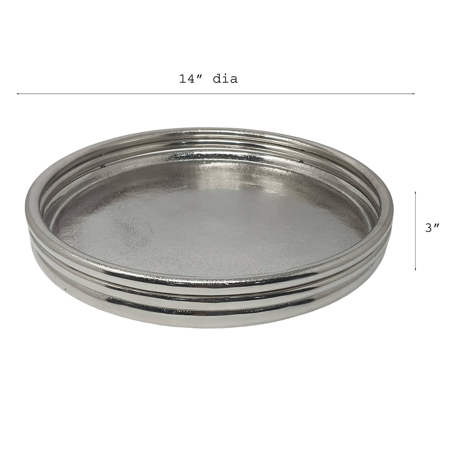 Silver Round Ribbed Cast Aluminum Tray, 14"