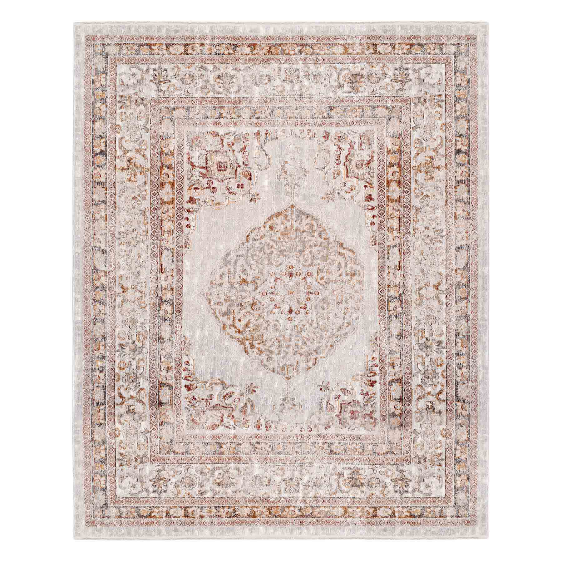 (B657) Blue & Ivory Faded Traditional Medallion Design Area Rug, 5x8
