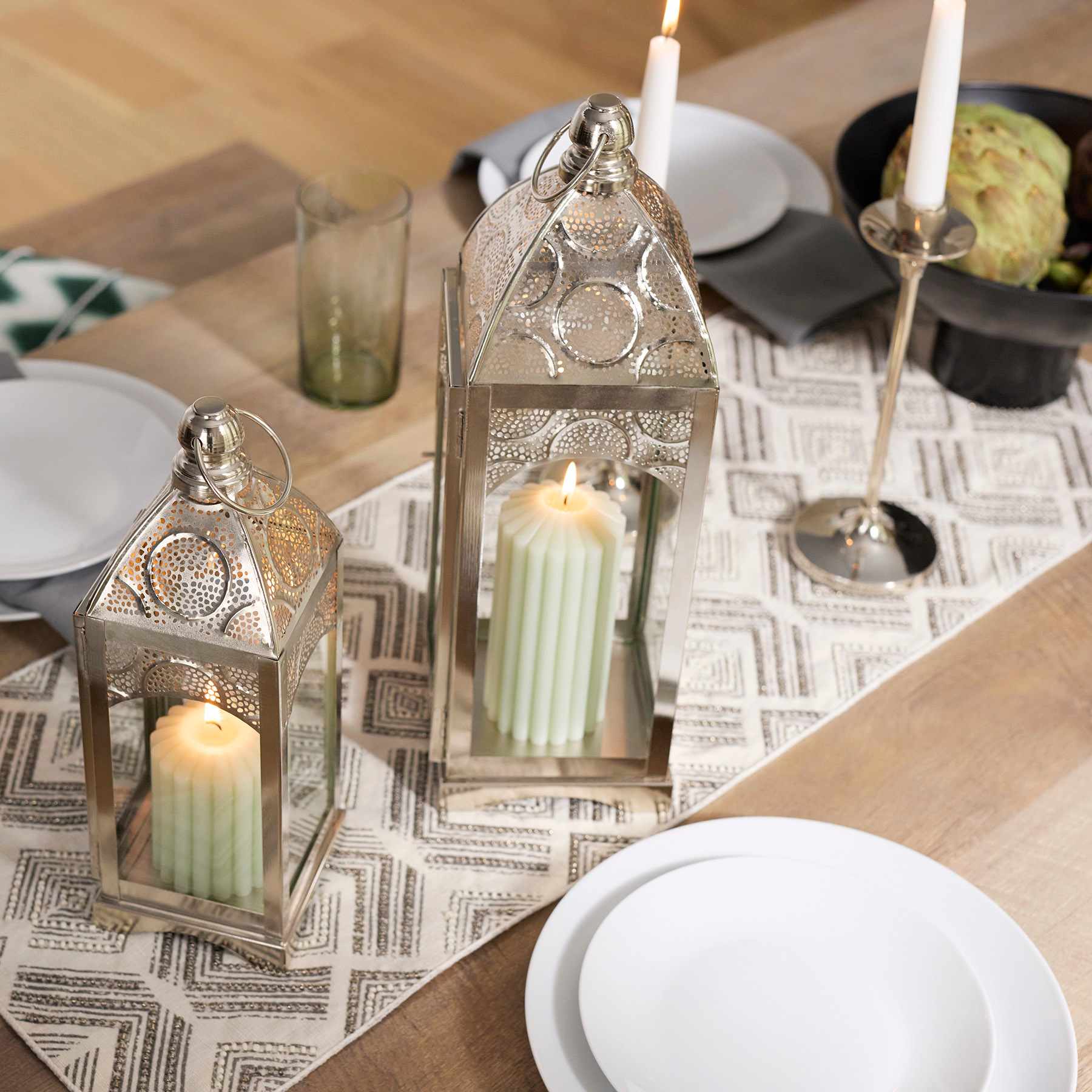 Found & Fable Green Unscented Ribbed Pillar Candle, 3x6