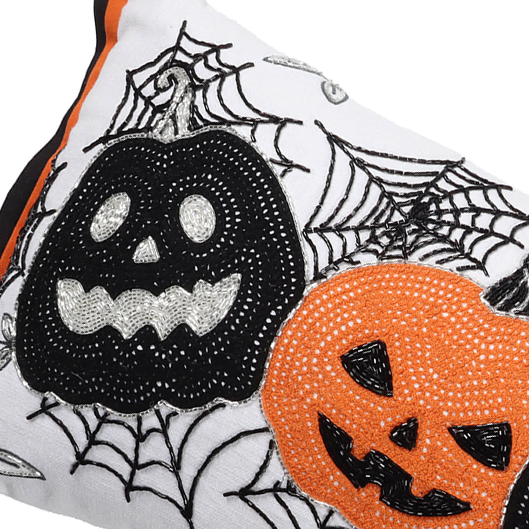 Embroidered & Beaded Jack-o'-Lantern Throw Pillow with Double Flange, 14x36