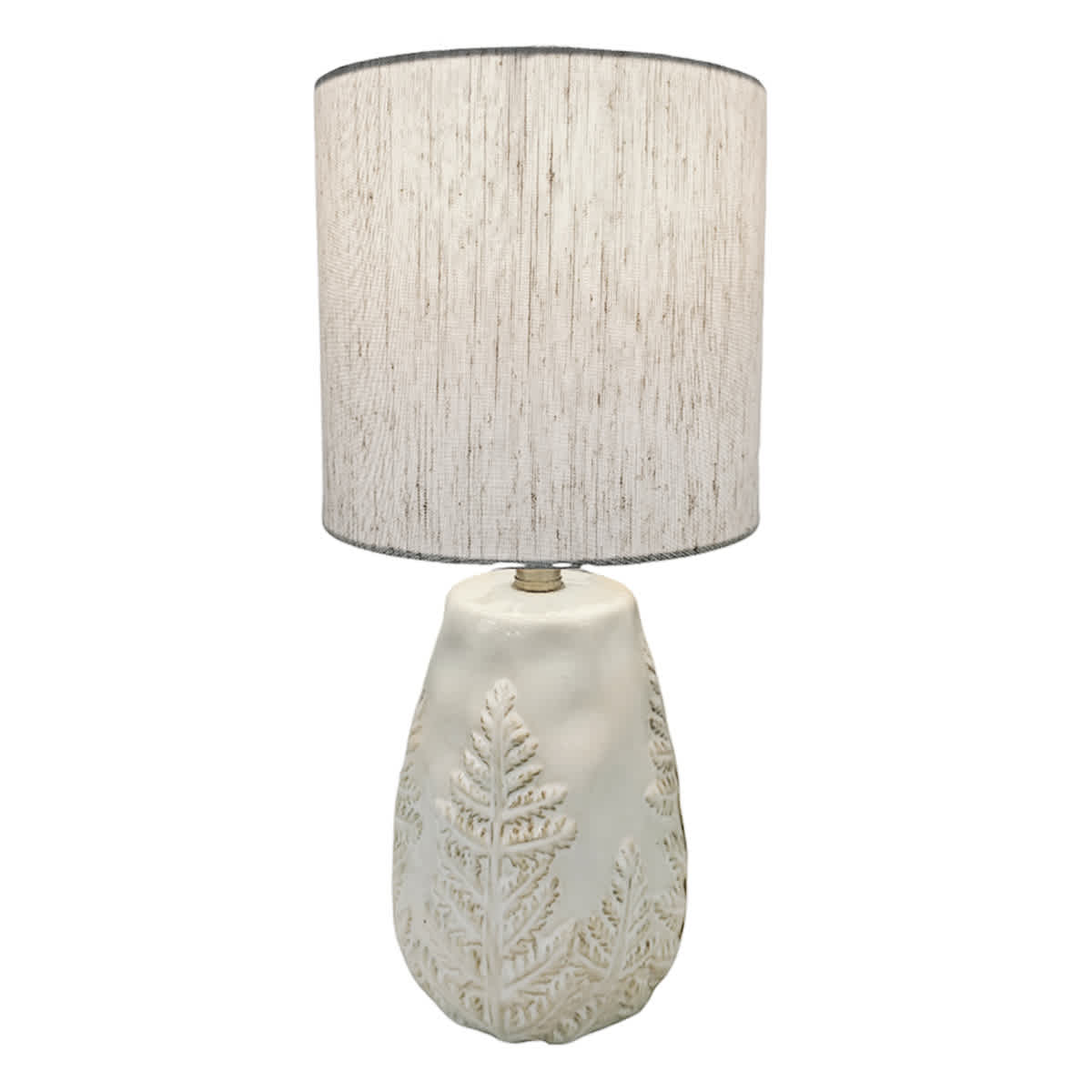 Honeybloom Beige Embossed Leaf Small Table Lamp with Shade, 15.3"