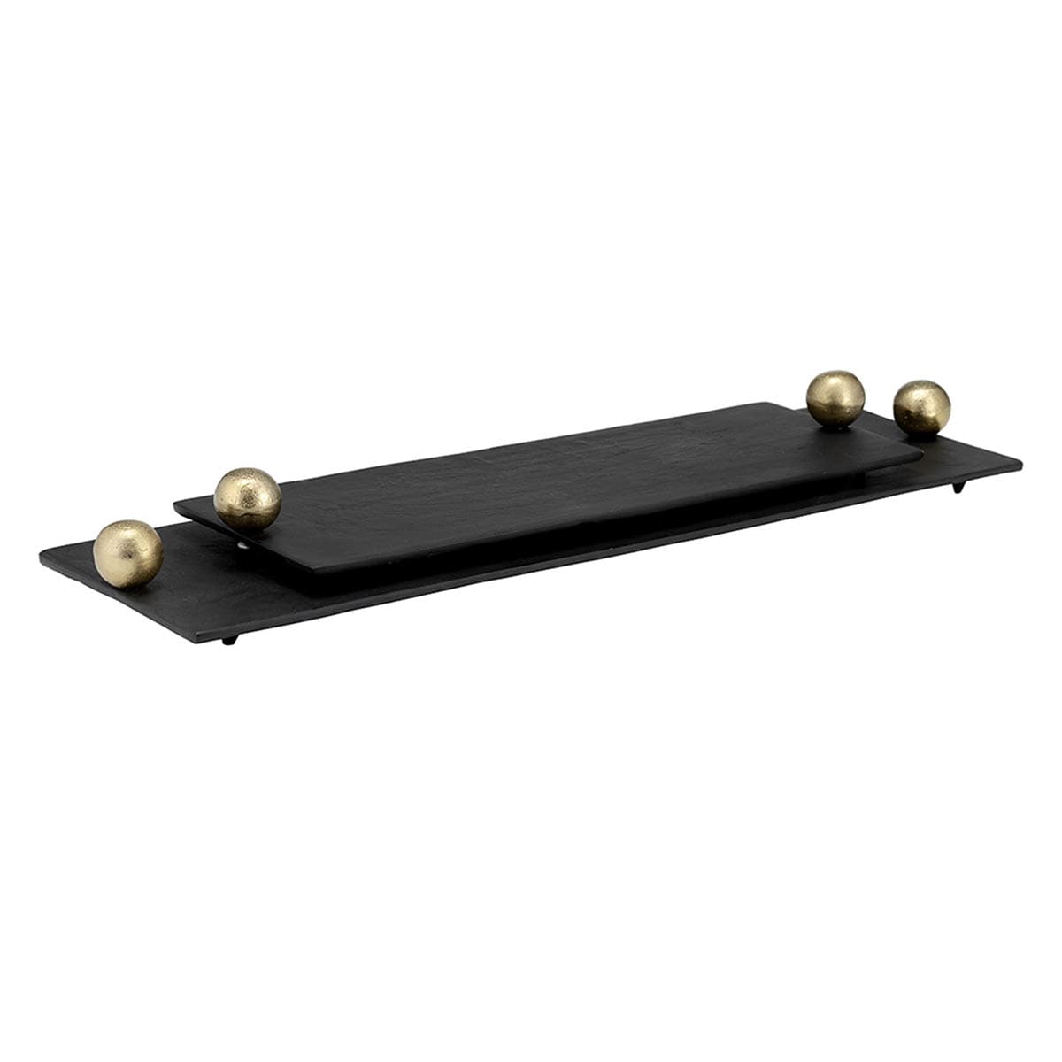 18In Flat Black Metal Tray With Gold Knob Handles