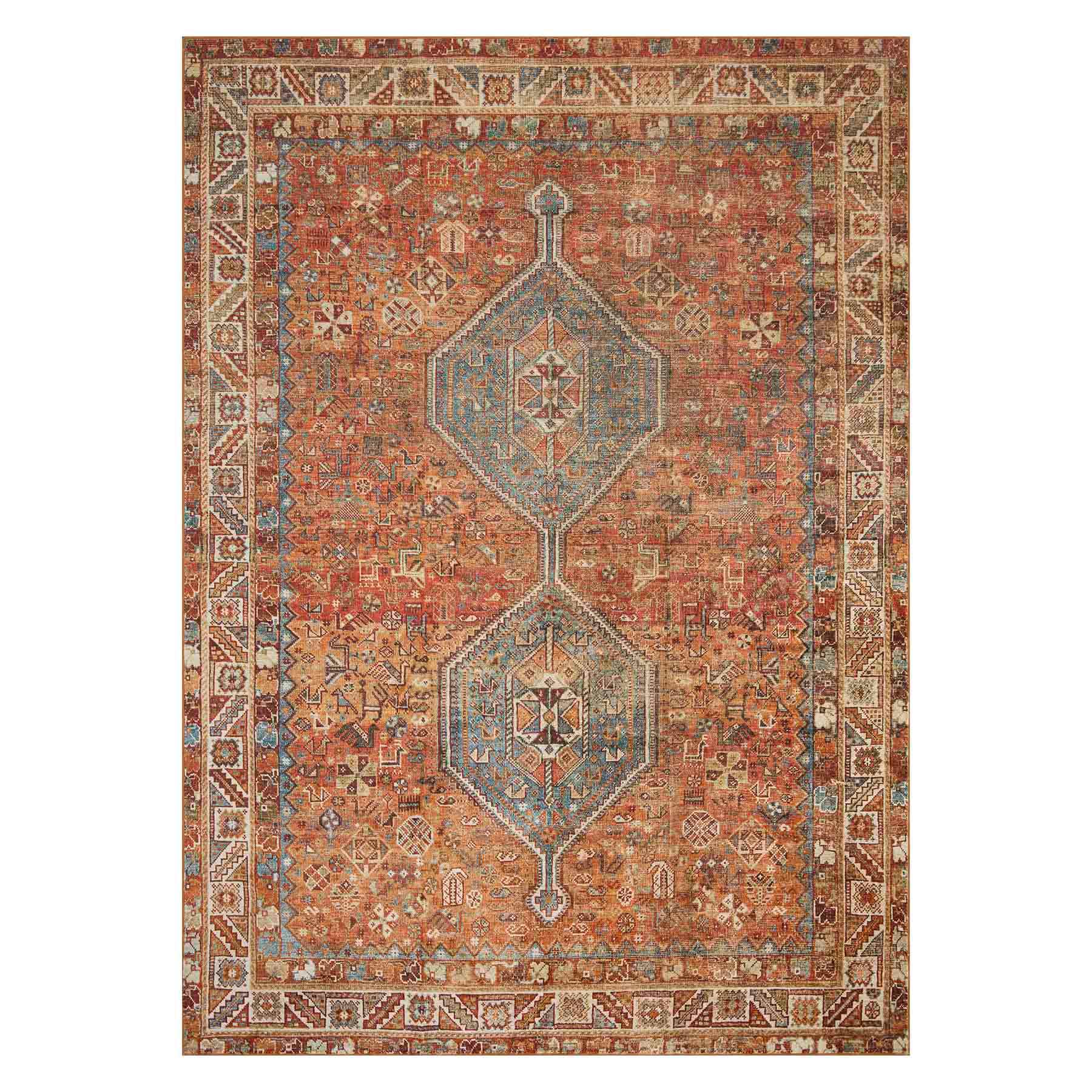 (D570) Freya Red Multicolor Medallion Washable Area Rug, 5x7