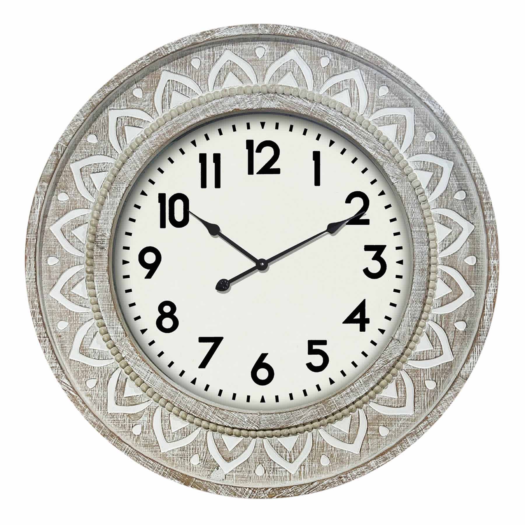 Carved Wooden Wall Clock, 24"