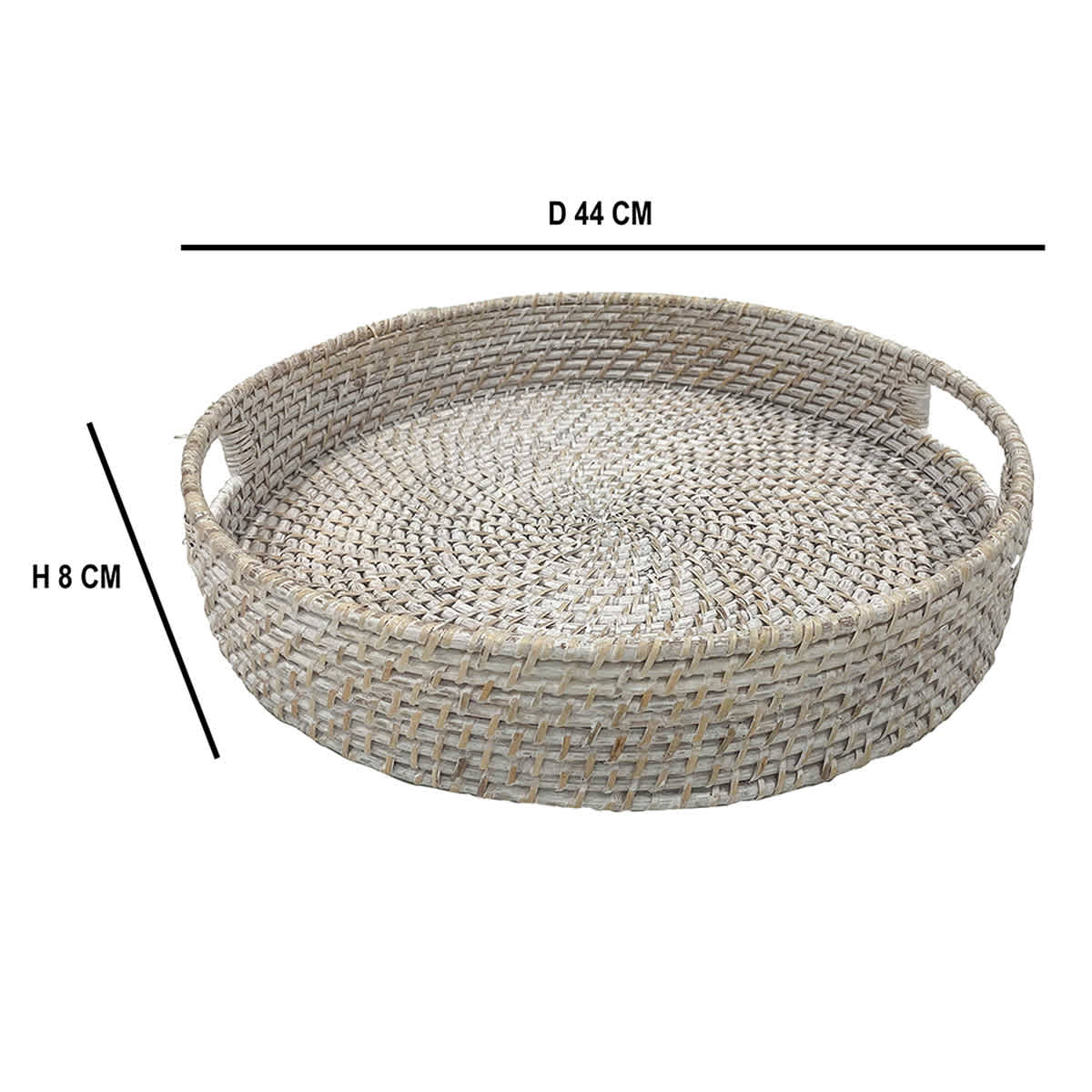White Round Rattan Tray, 17.3"