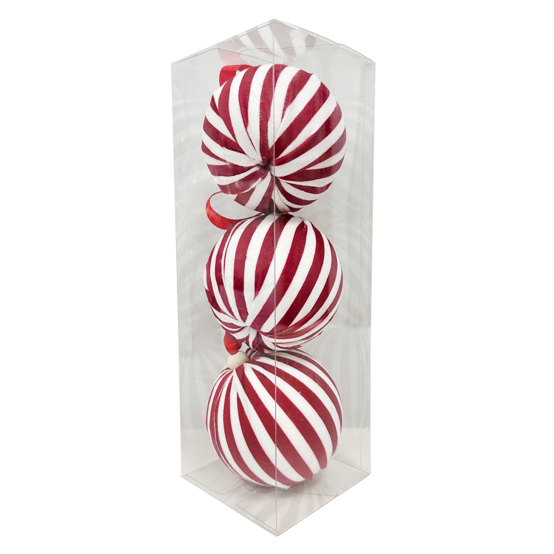 Homespun Patriotic 3-Count Red Striped Fabric Wrapped Ornament, 80mm