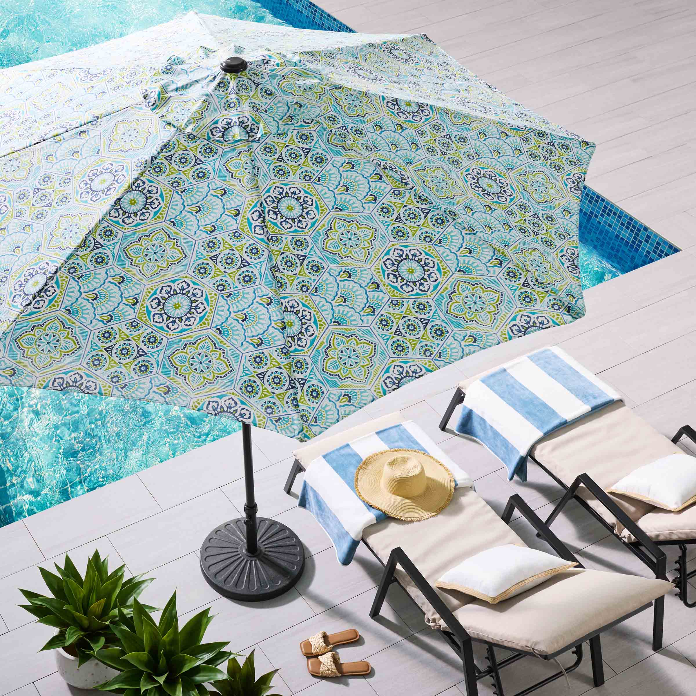 Calista Turquoise Crank & Tilt Round Patio Umbrella, 9'