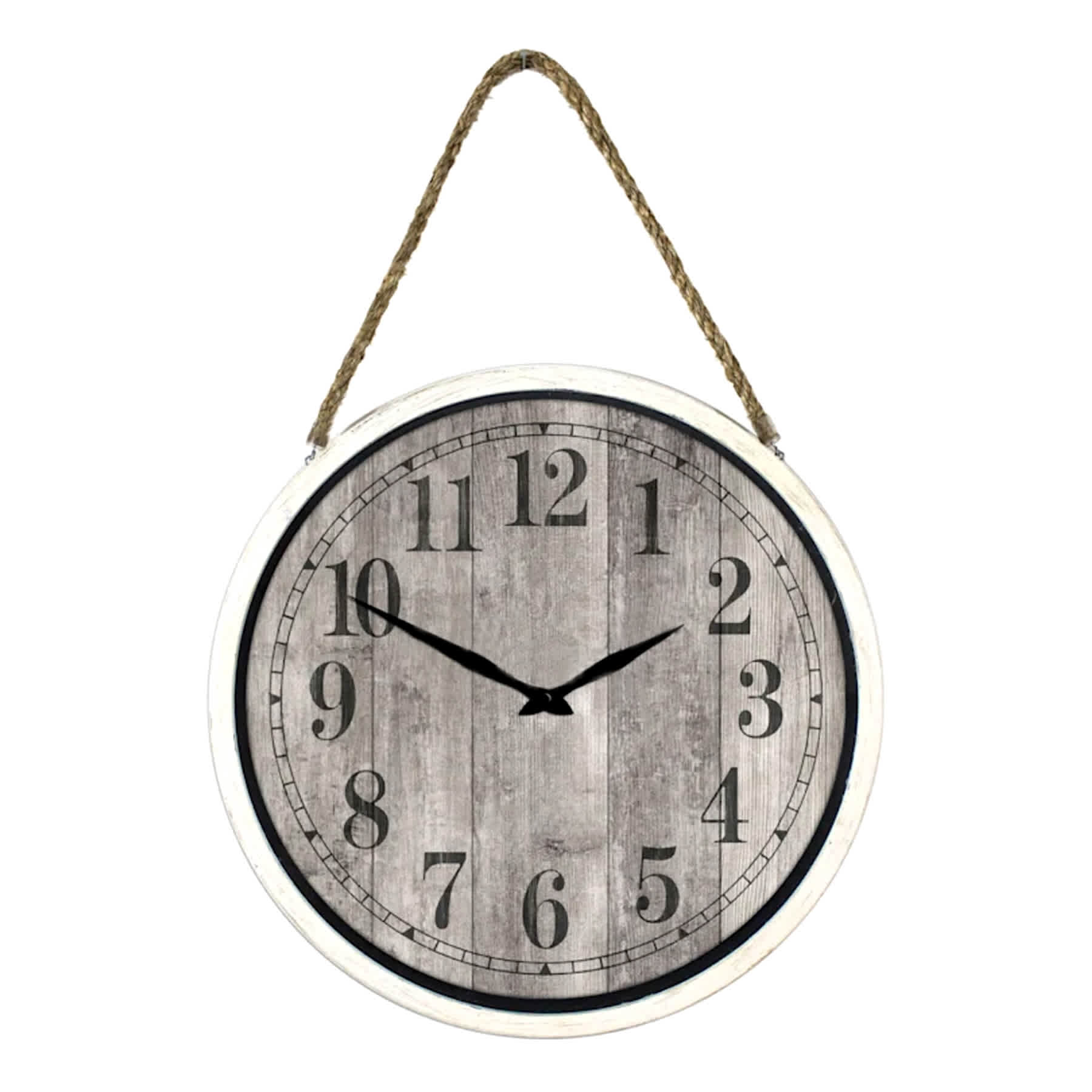Hanging White Round Plank Wall Clock, 16"