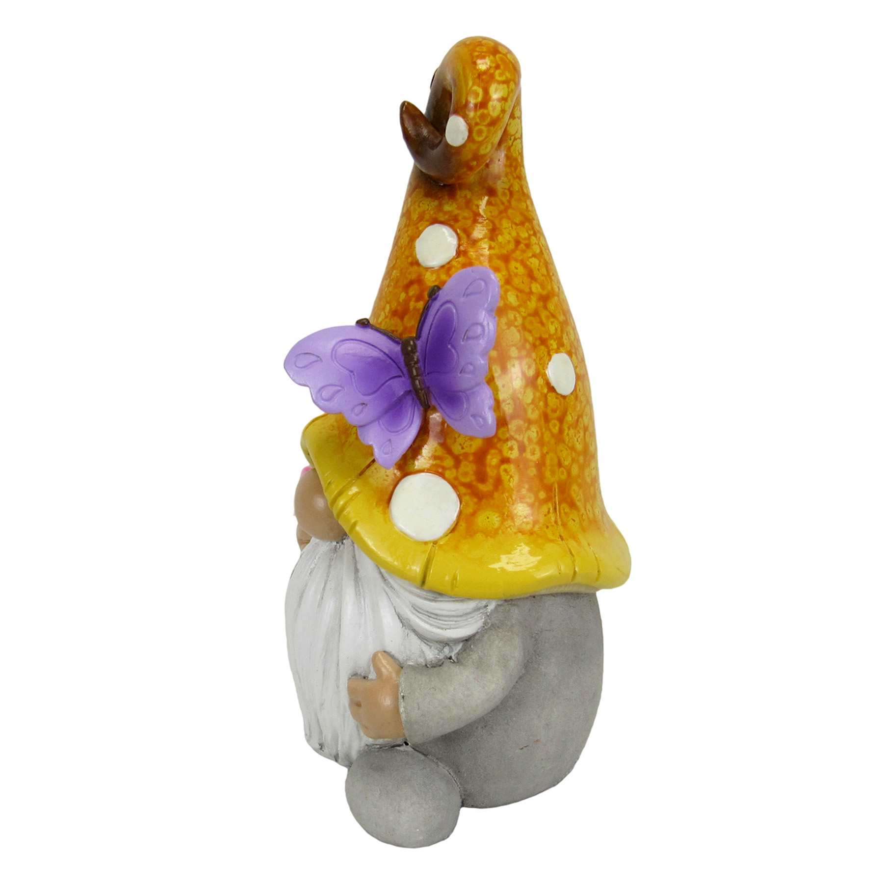 Yellow Mushroom Hat Gnome Outdoor Garden Statue, 6"