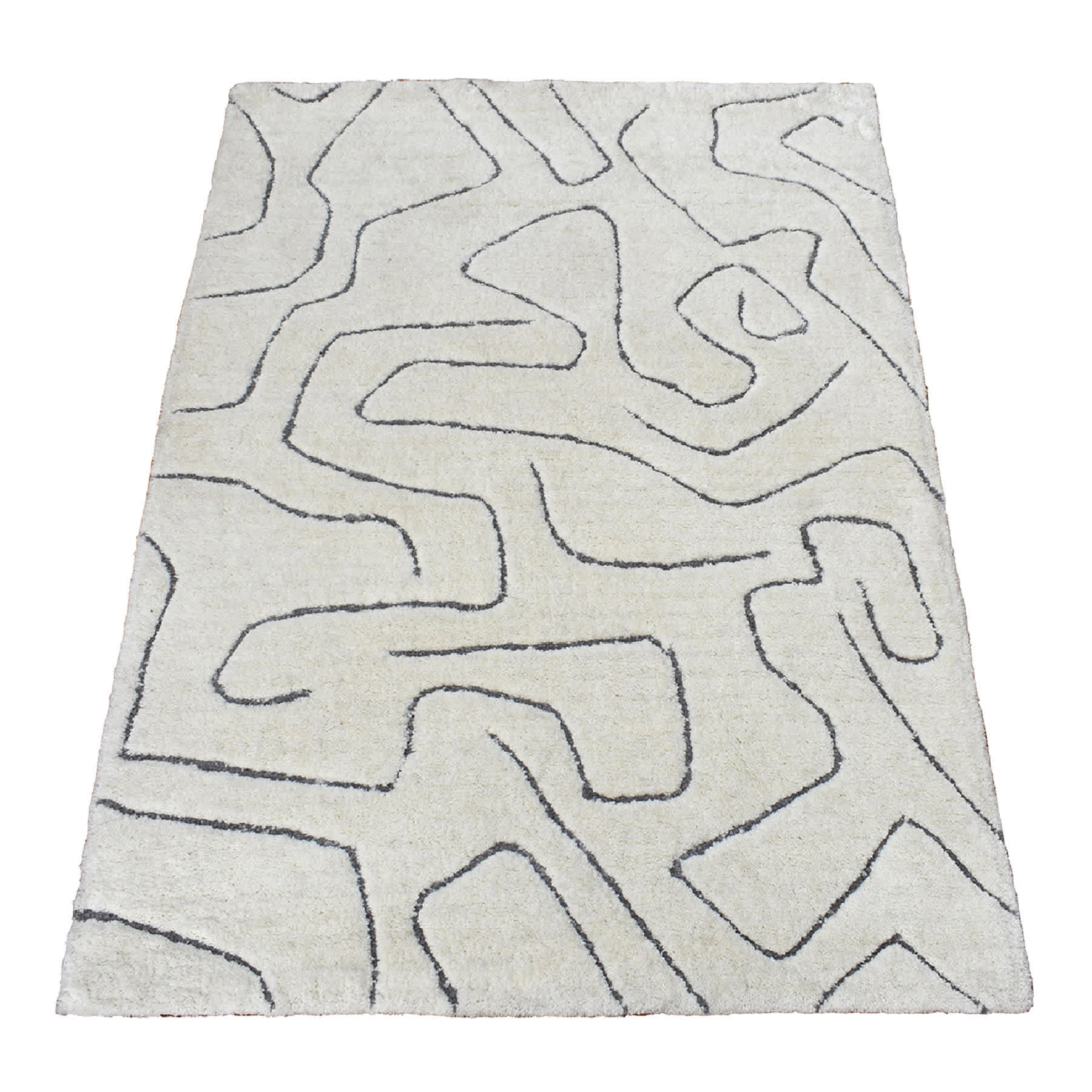 (C189) Crosby St. Ivory Geometric Shag Area Rug, 5x7