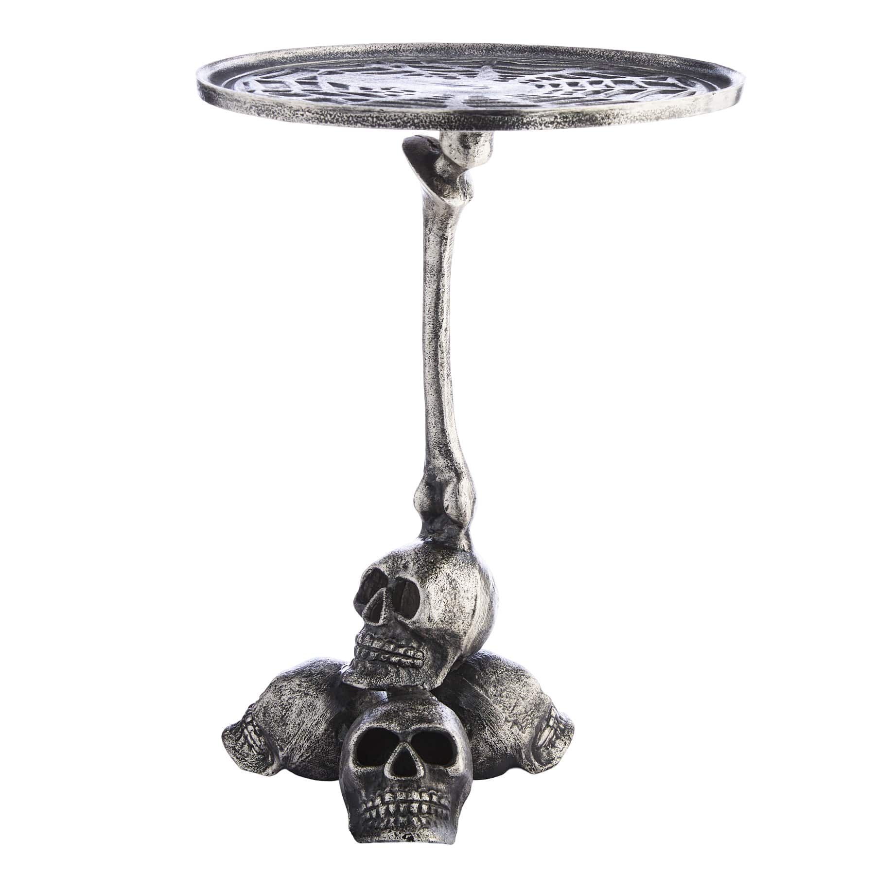 Midnight Shadows Antique Silver Skull Side Table