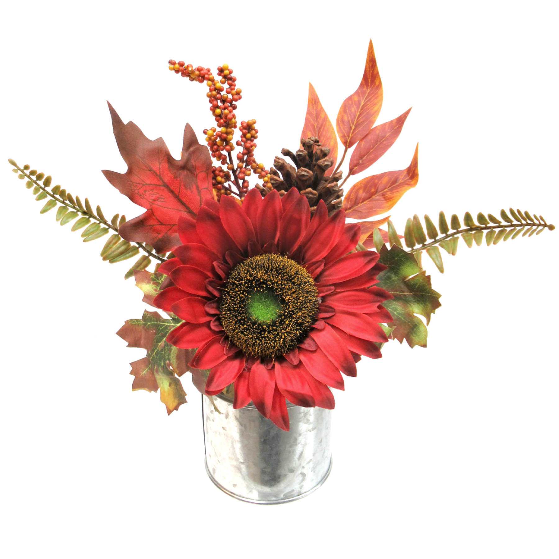Red Sunflower, Berry & Cone in Pot, 9.5"