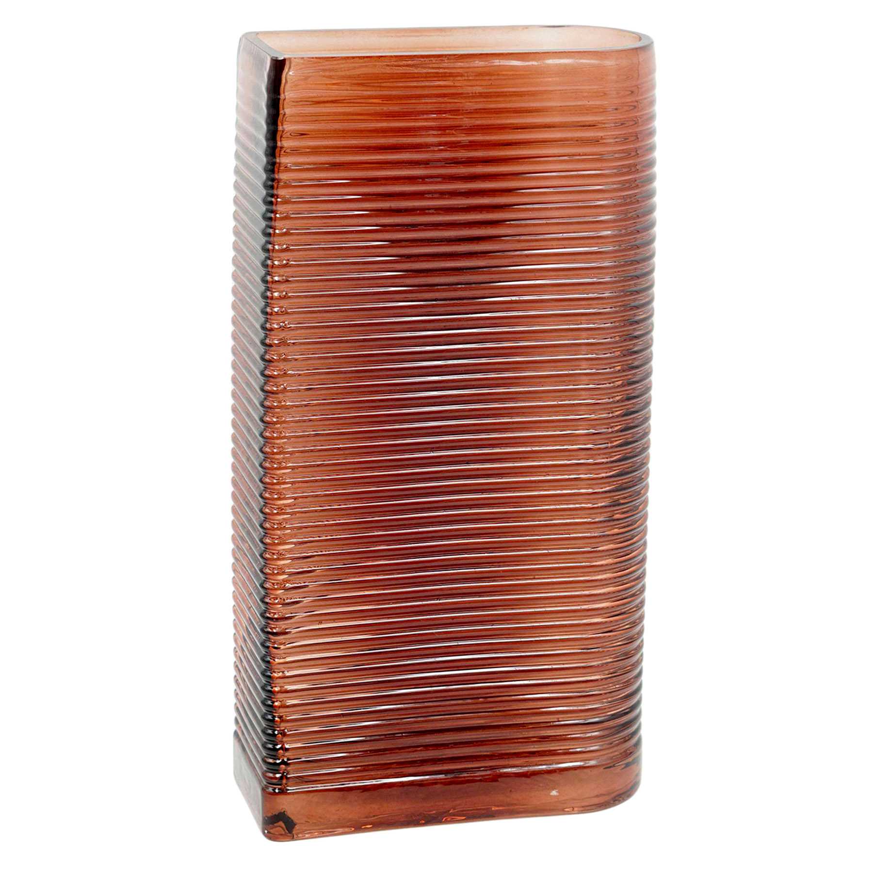Crosby St. Red Ribbed Glass Vase, 6.5x11.8"