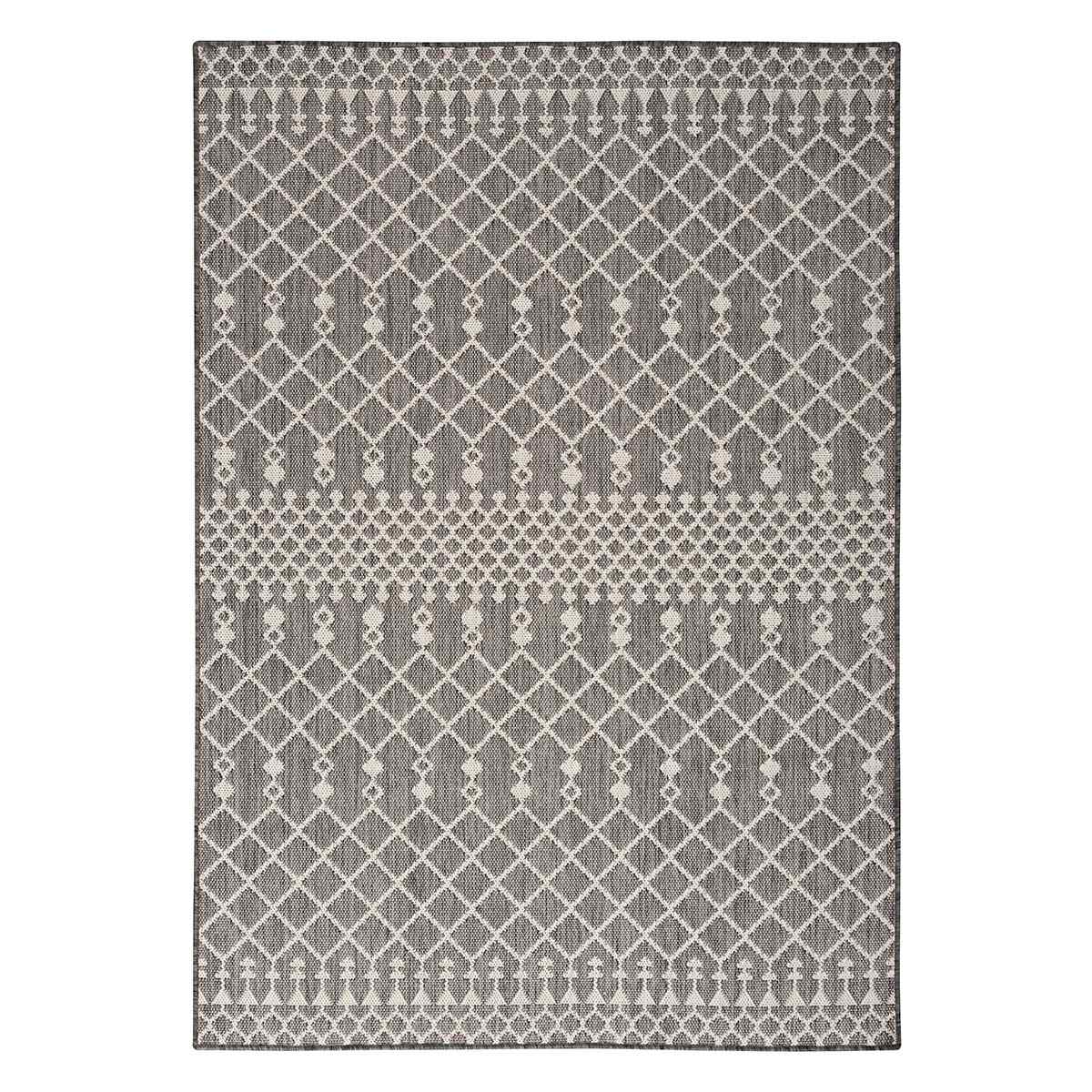 (E529) Charcoal Moroccan Outdoor Area Rug, 5x7