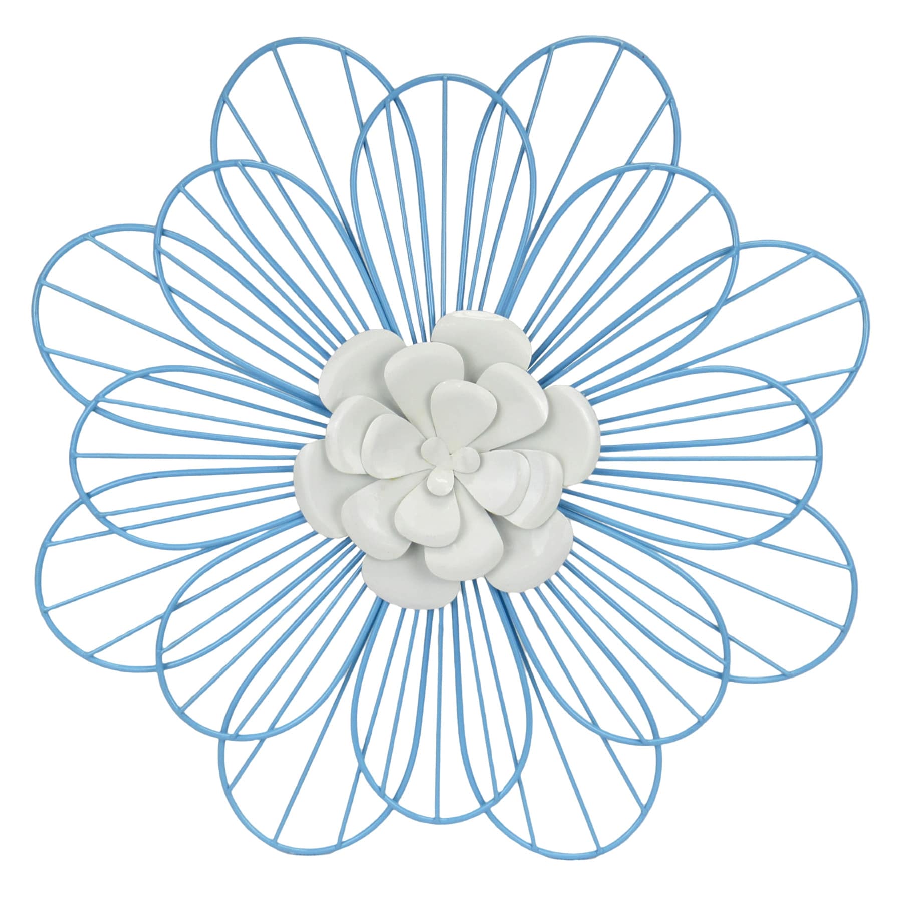 Sunny Club Blue Metal Wire Flower Outdoor Wall Decor, 18"