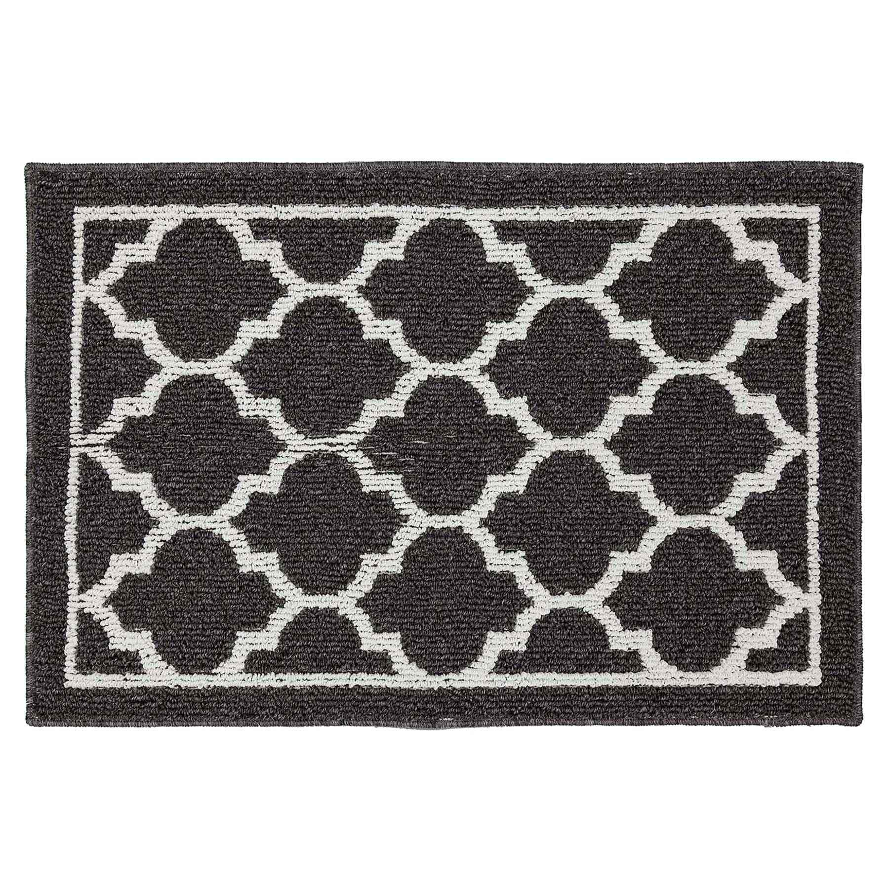 Chai Tea Geometric Charcoal & White Lattice Washable Accent Rug, 20x30