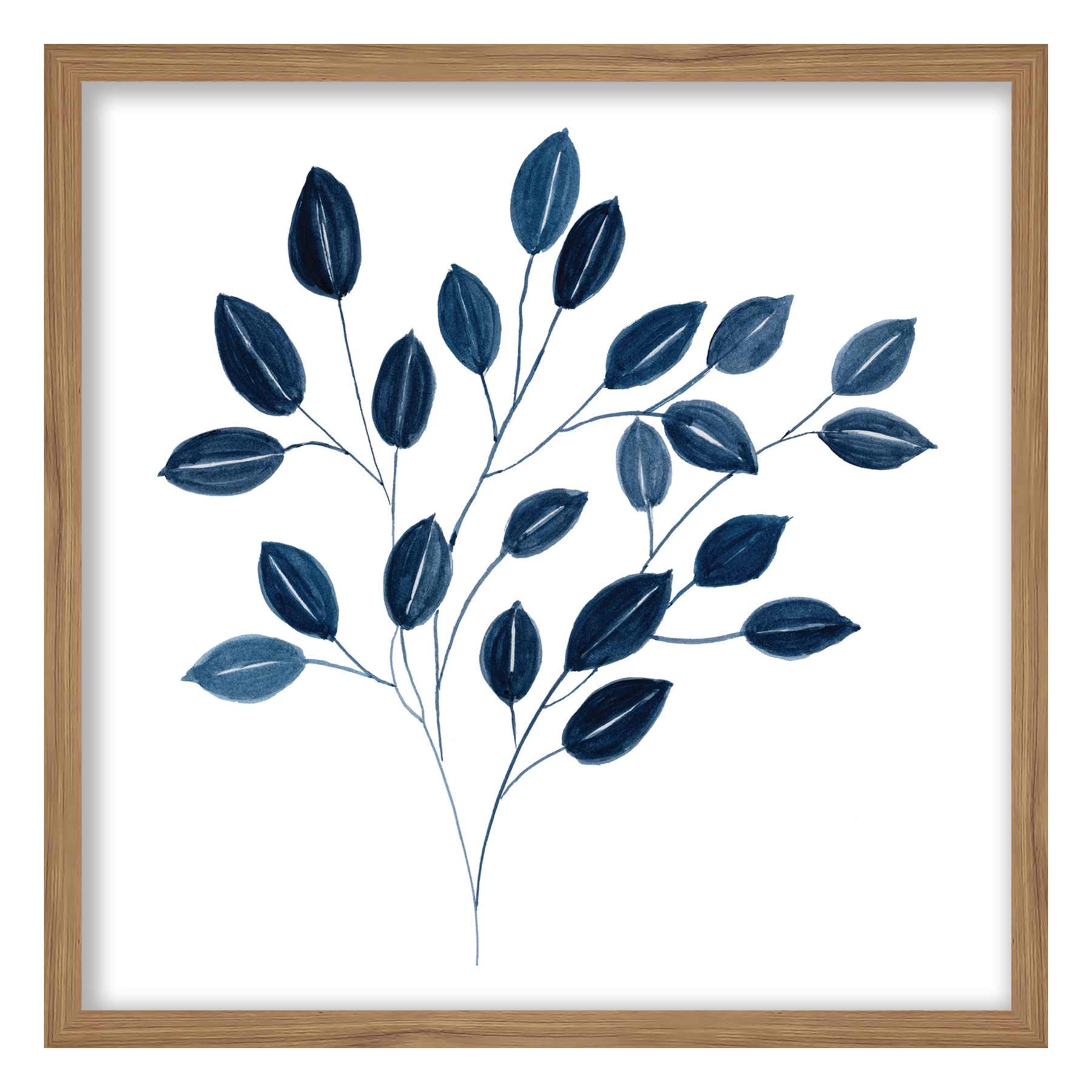 Honeybloom Glass Framed Blue Botanical Print Wall Art, 17"
