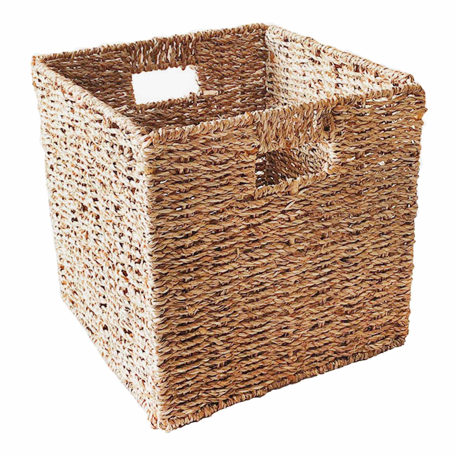 Natural Woven Seagrass Storage Basket with Cutout Handles, 10.5"