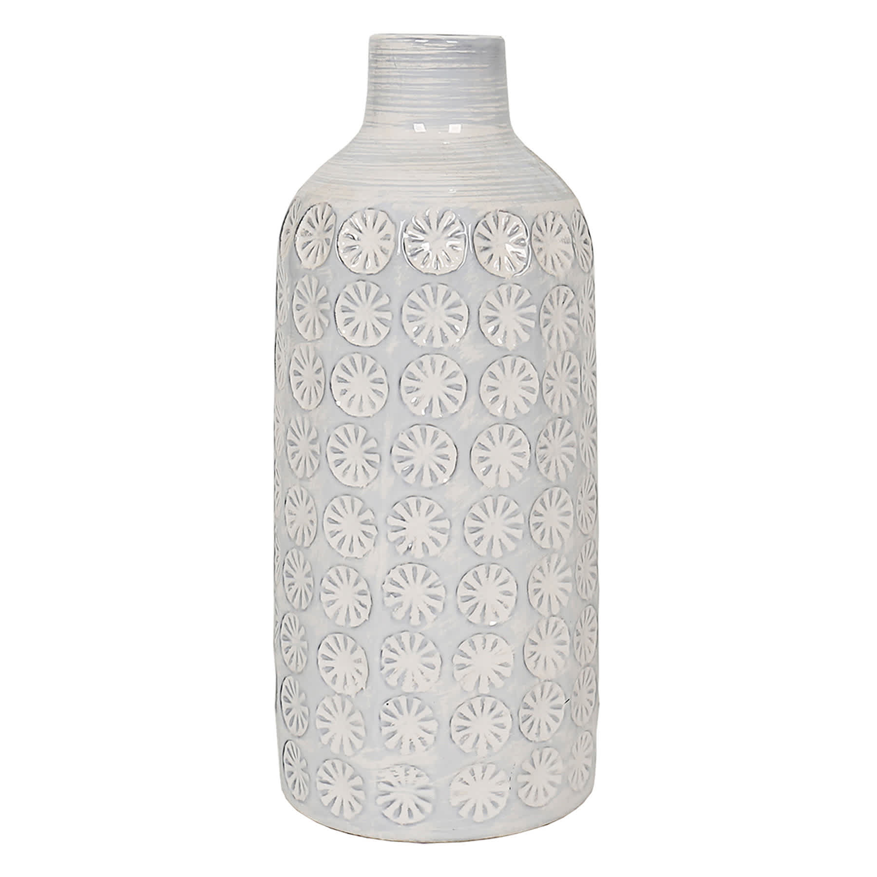 Ty Pennington White Embossed Ceramic Vase, 12"