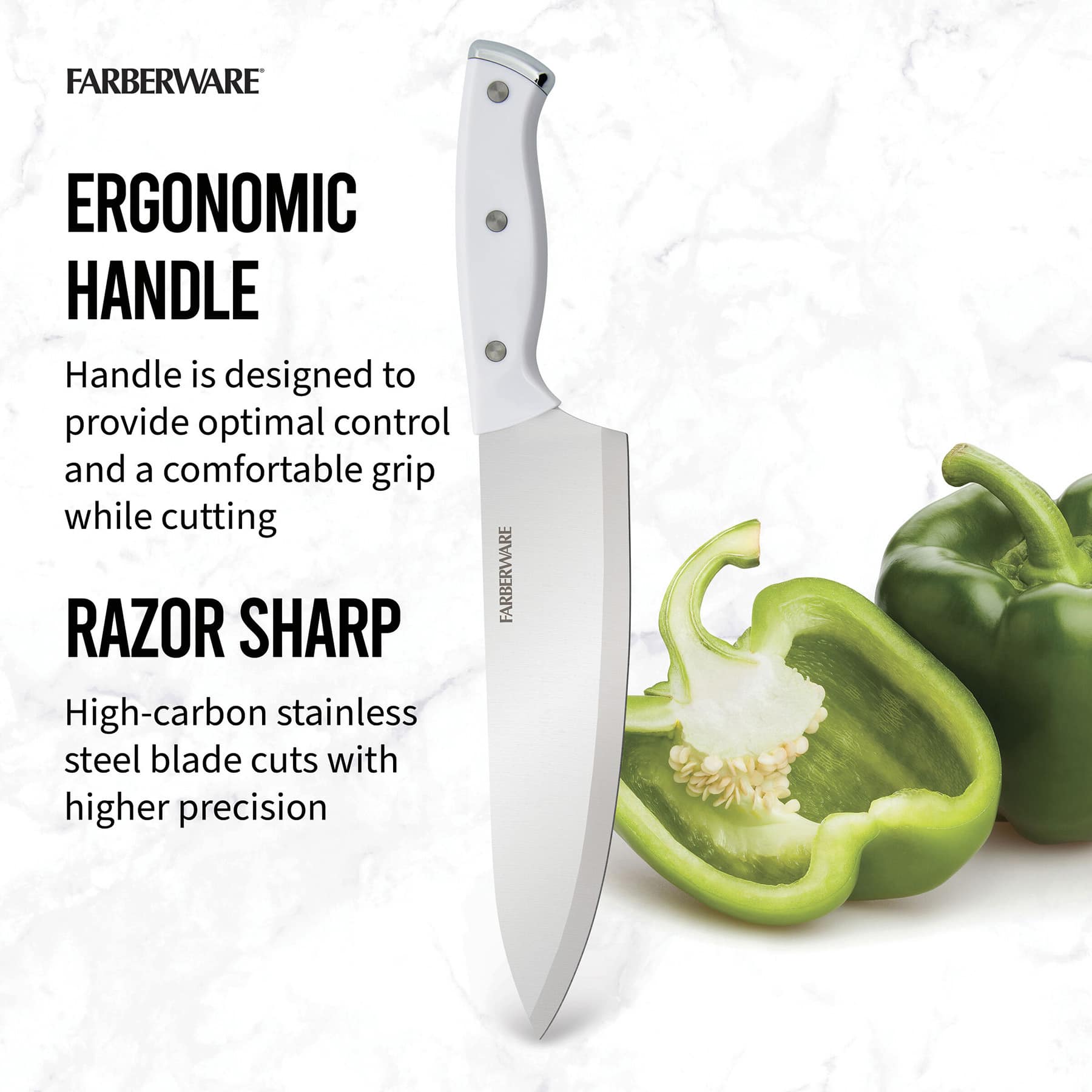 Farberware Edgekeeper White Triple Revited Chef Knife, 8"