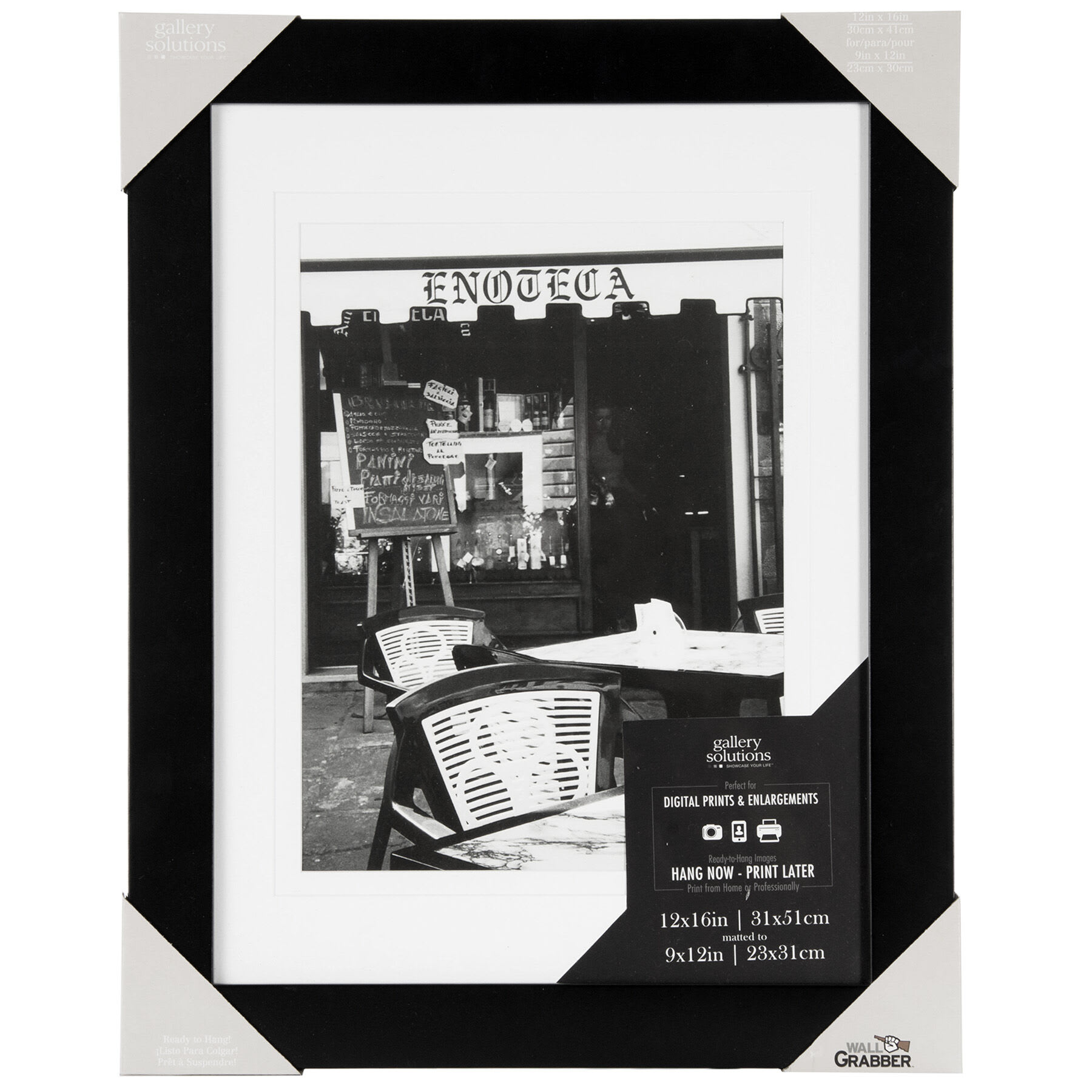 15x19 Matted to 9x12 Black Linear Profile Photo Wall Frame