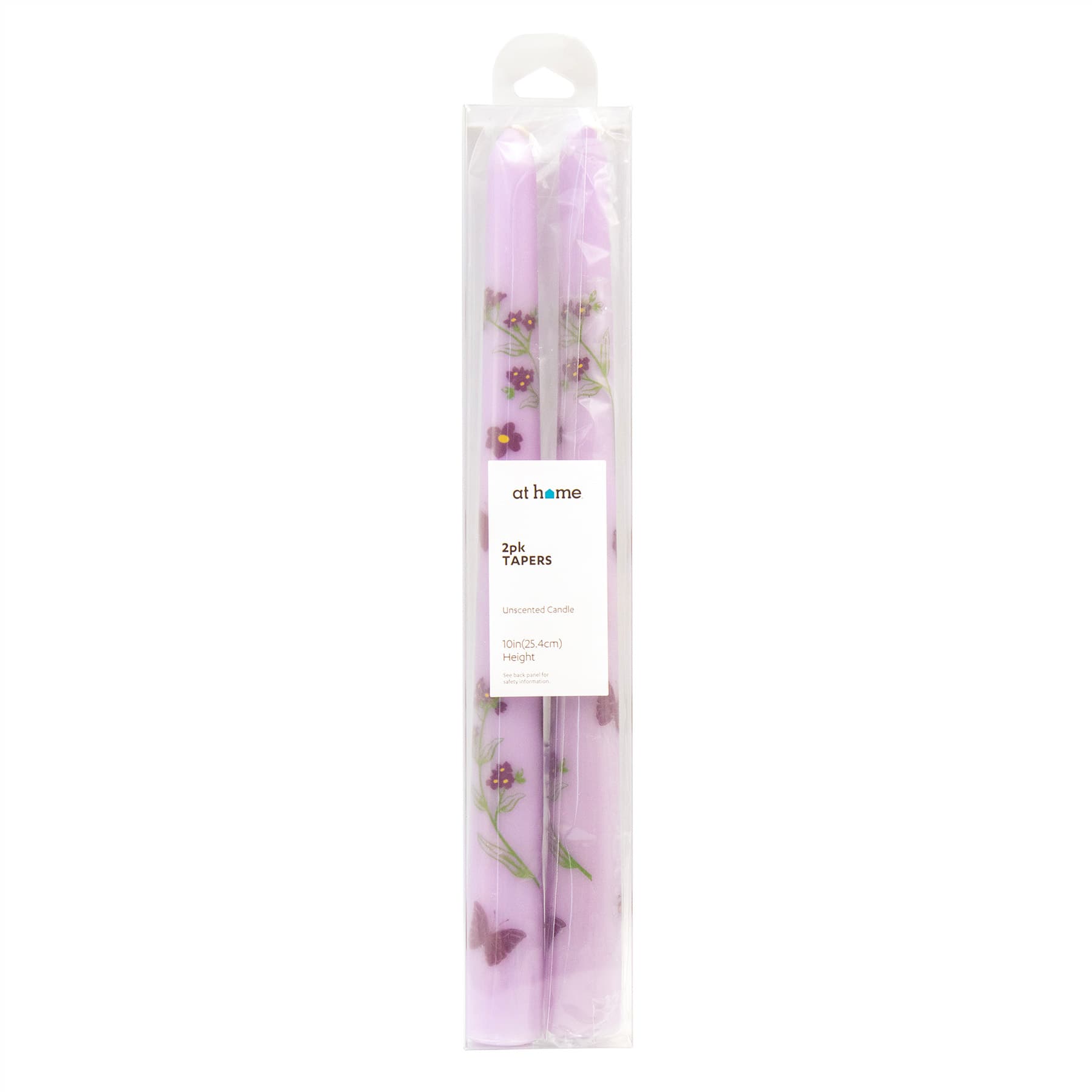 2-Pack Butterfly Printed Purple Taper Candles, 10"