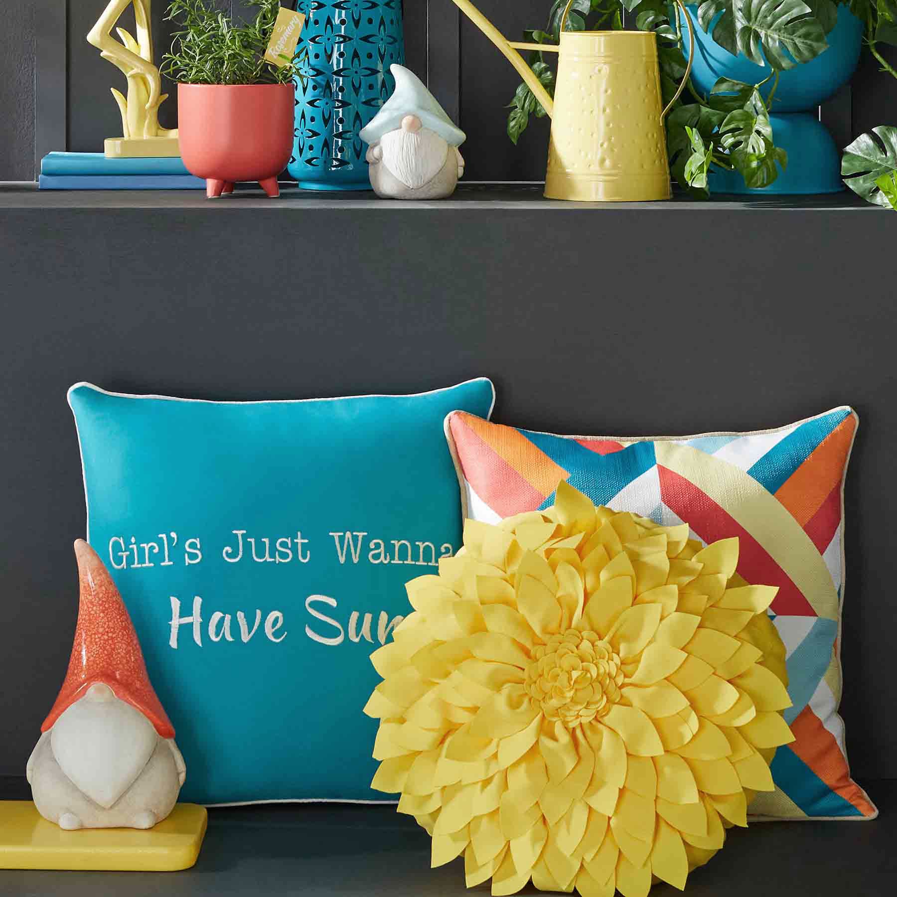 Ray Warm Multicolor Geo Square Outdoor Throw Pillow, 17"