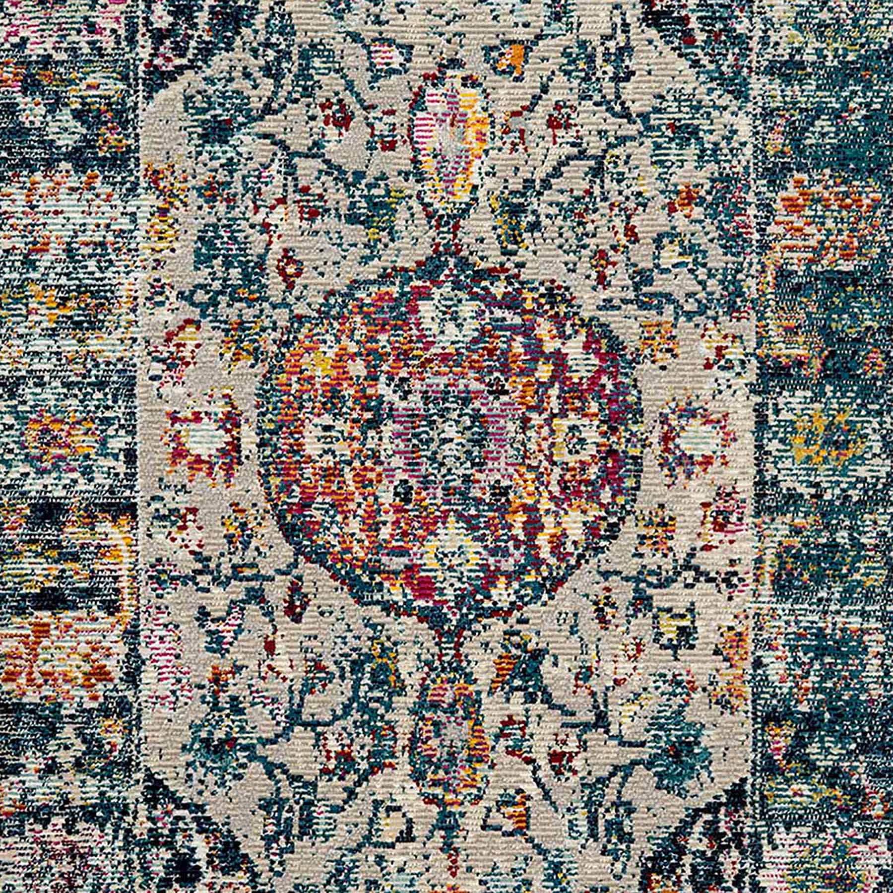 (B518) Luna Medallion Multicolor Fringe Accent Rug, 3x5
