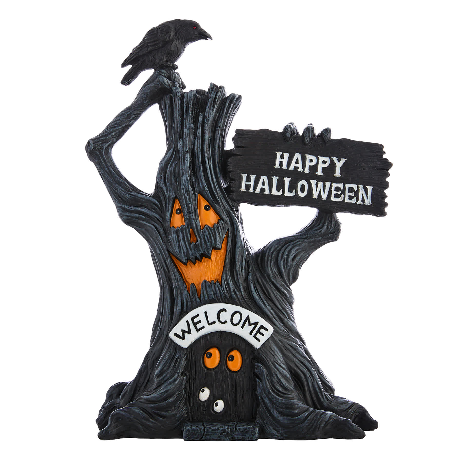 Happy Haunting Spooky Tree Stump with Ghost Face, 11.8"