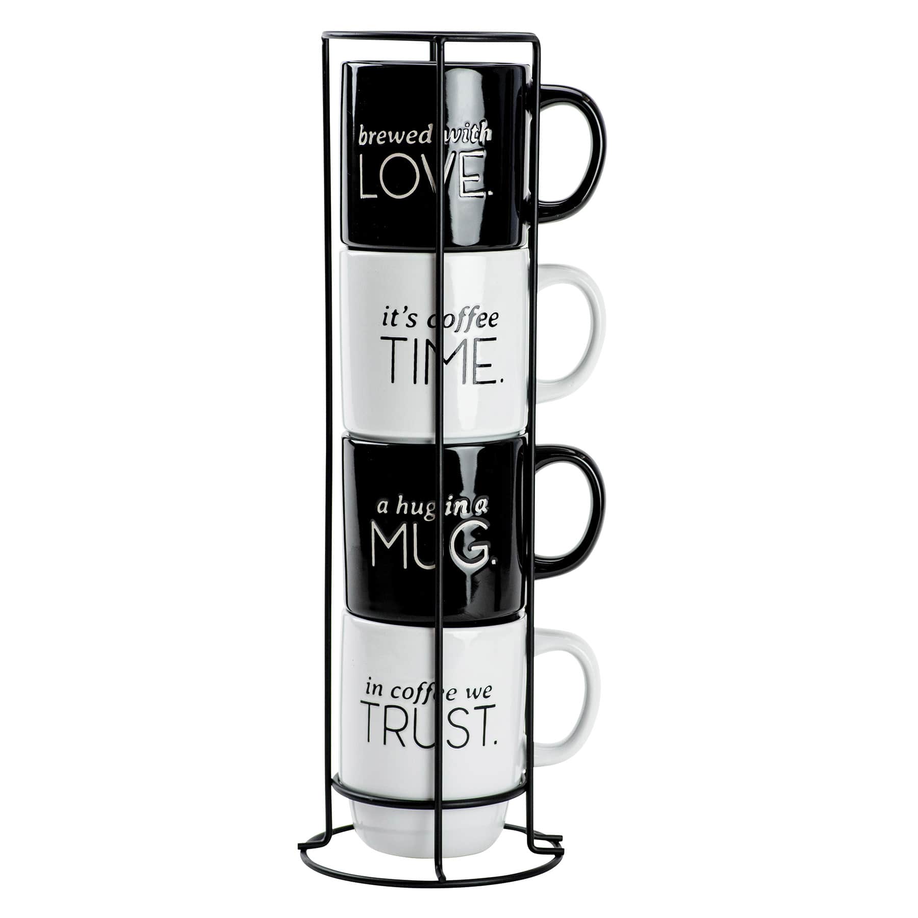 Set of 4 Stacked Coffee Sentiment Mugs, 14oz