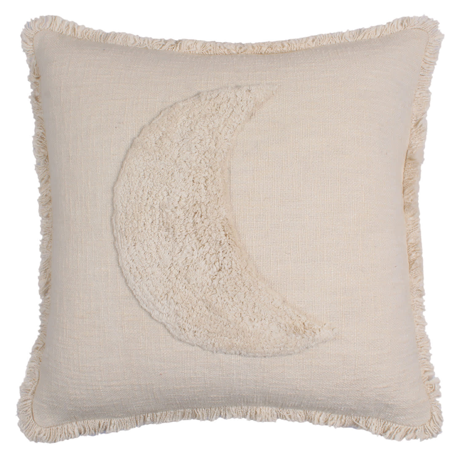 Beige Tufted Moon Throw Pillow, 18"
