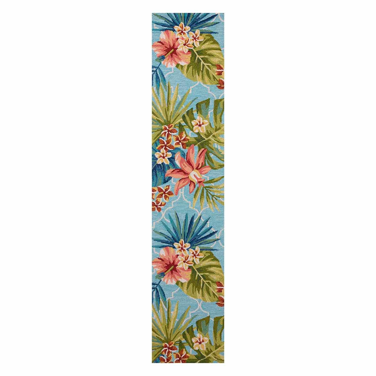 (E227) Santa Monica Aqua Floral Trellis Runner, 2x10