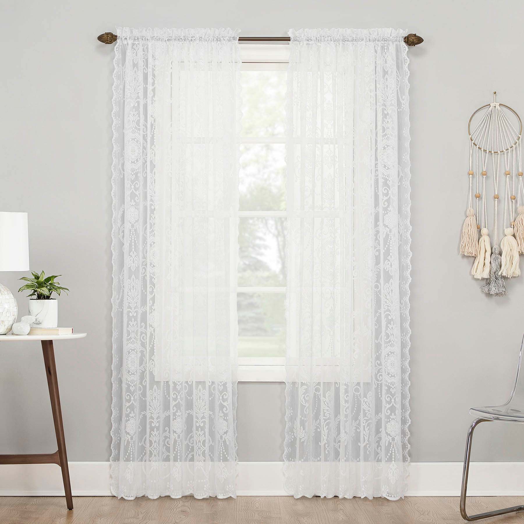 Natalia White Rod Pocket Sheer Curtain Panel, 84"