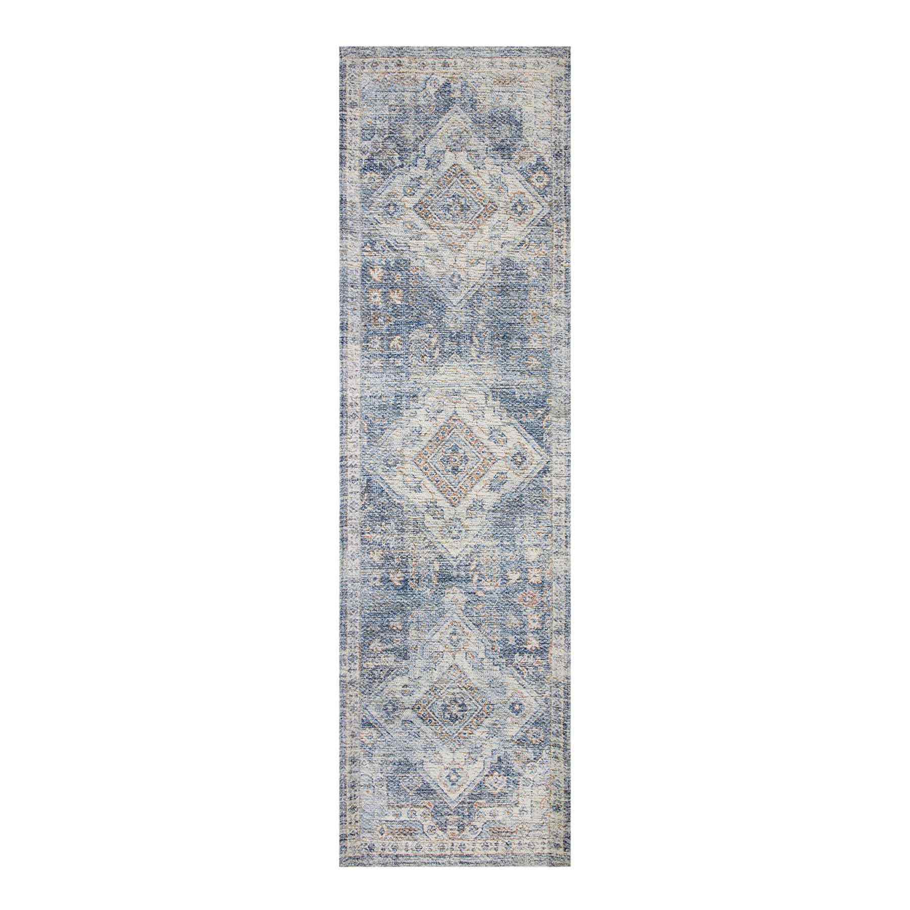 (B822) Whittington Blue Floral Medallion Runner, 2x7