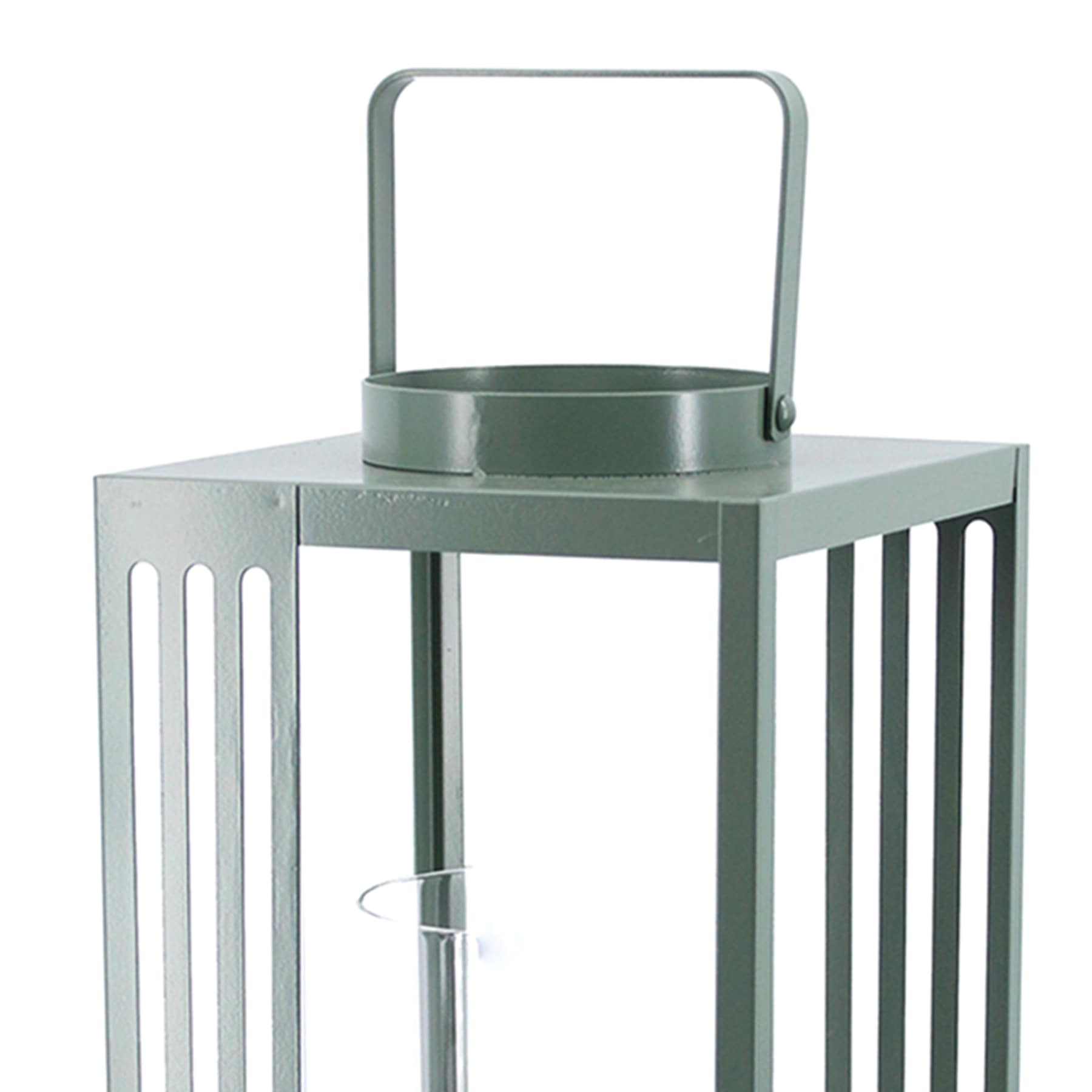 Green Metal Lantern with Handle, 17"