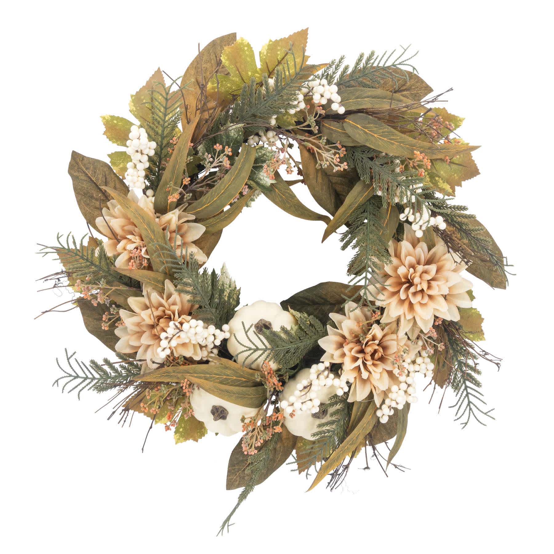 Maple Leaves Dahlia Wreath, 24"