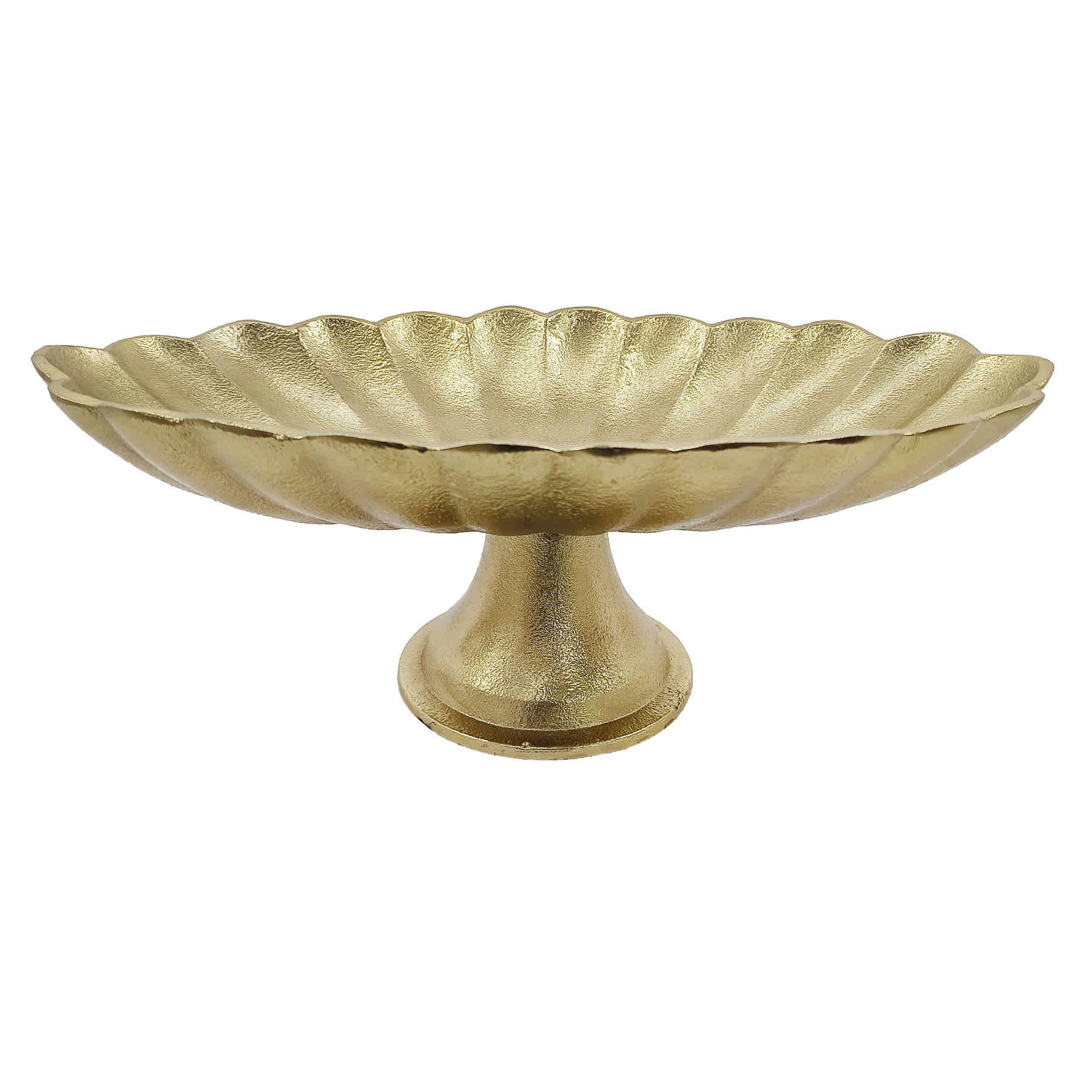 Gold Scalloped Aluminum Pedestal Tray, 15x7.6x5.4