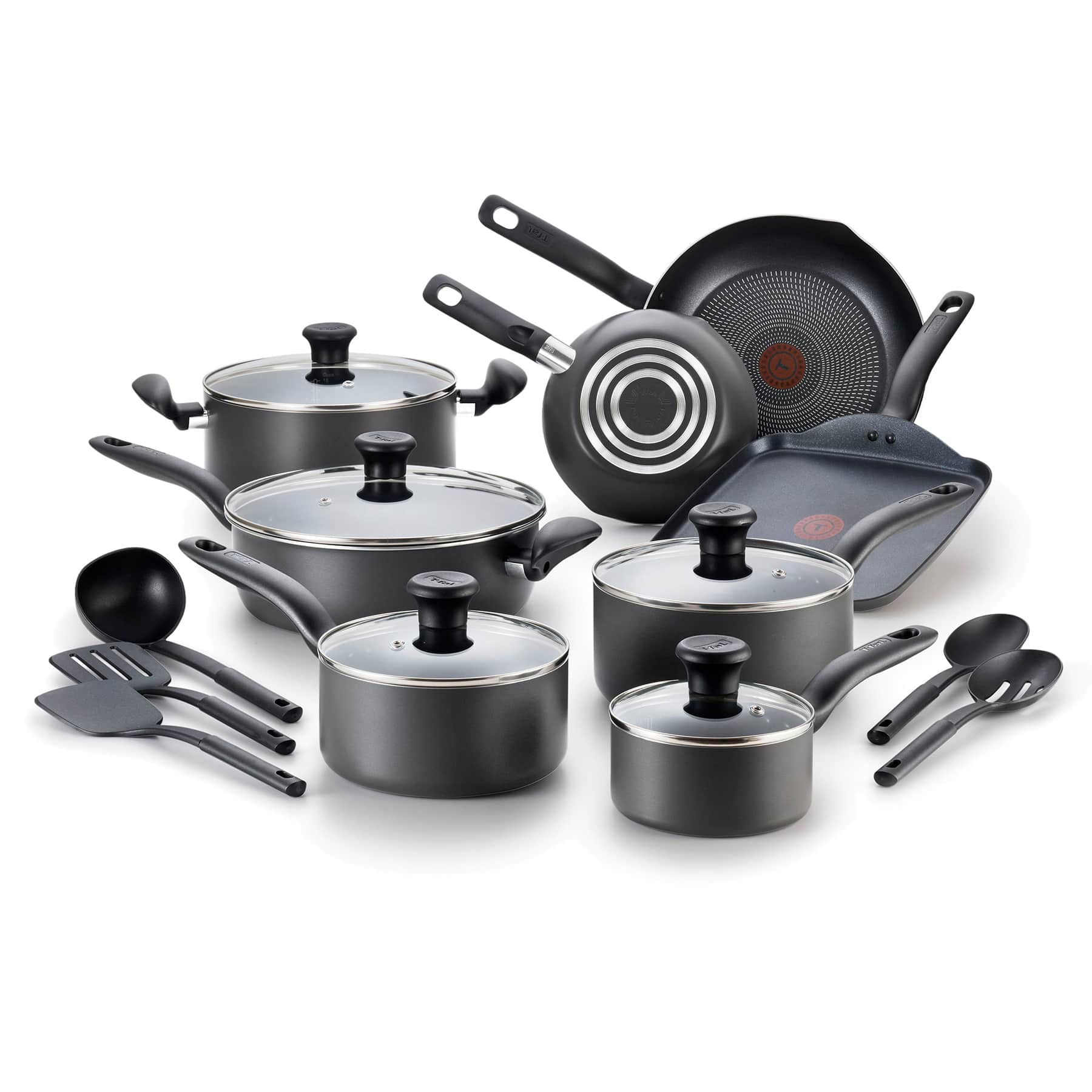 T-fal Initiatives 18-Piece Cookware Set, Gray