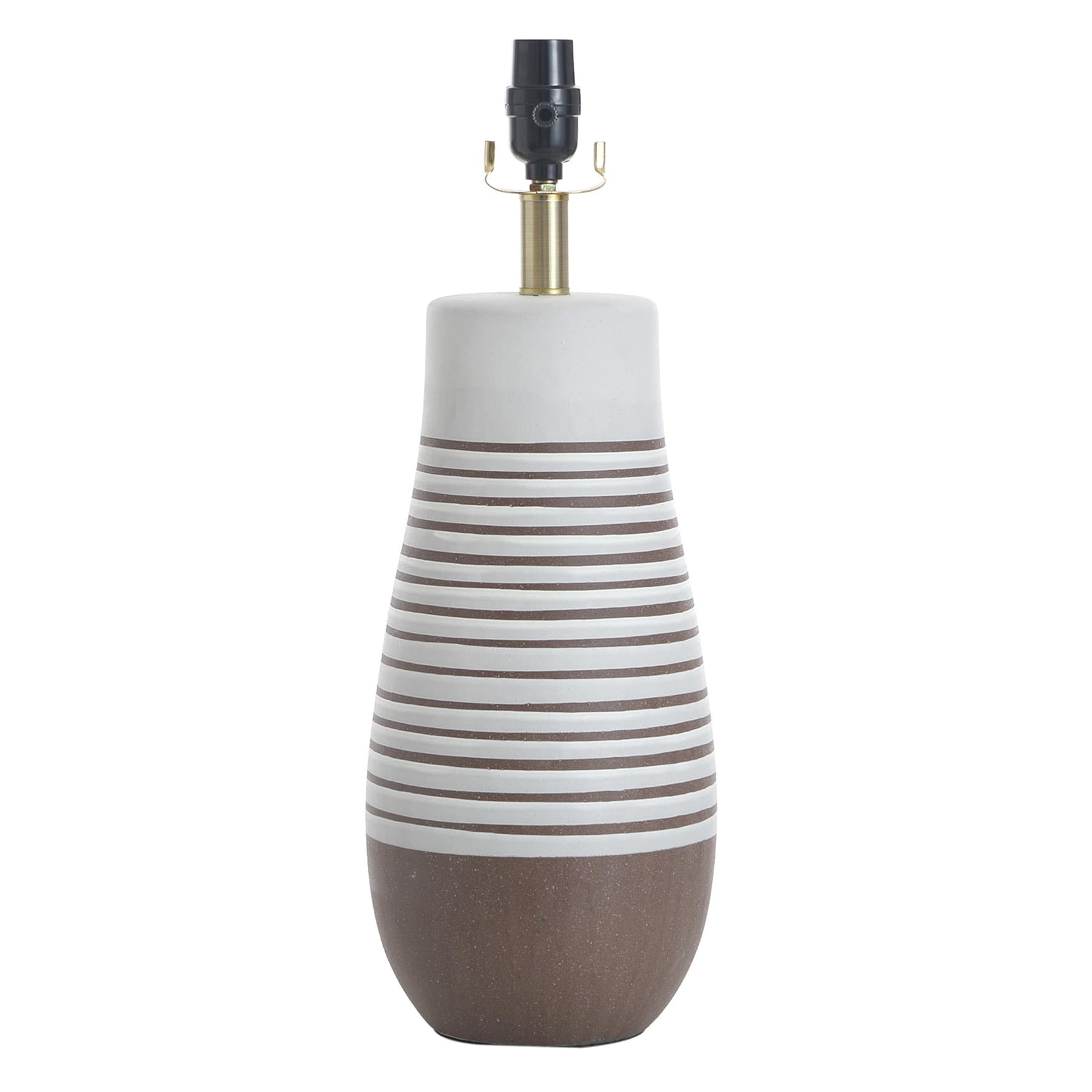 Honeybloom Brown & White Striped Ceramic Medium Table Lamp Base, 19.3"