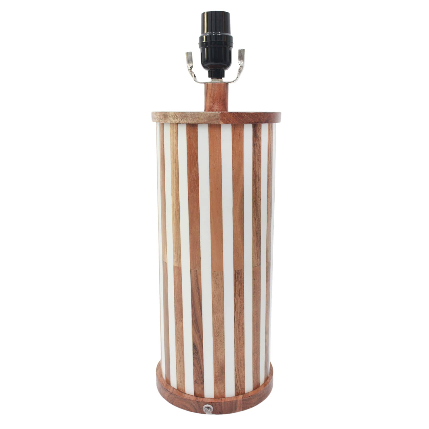 Found & Fable Brown & White Striped Inlay Medium Table Lamp Base, 17"