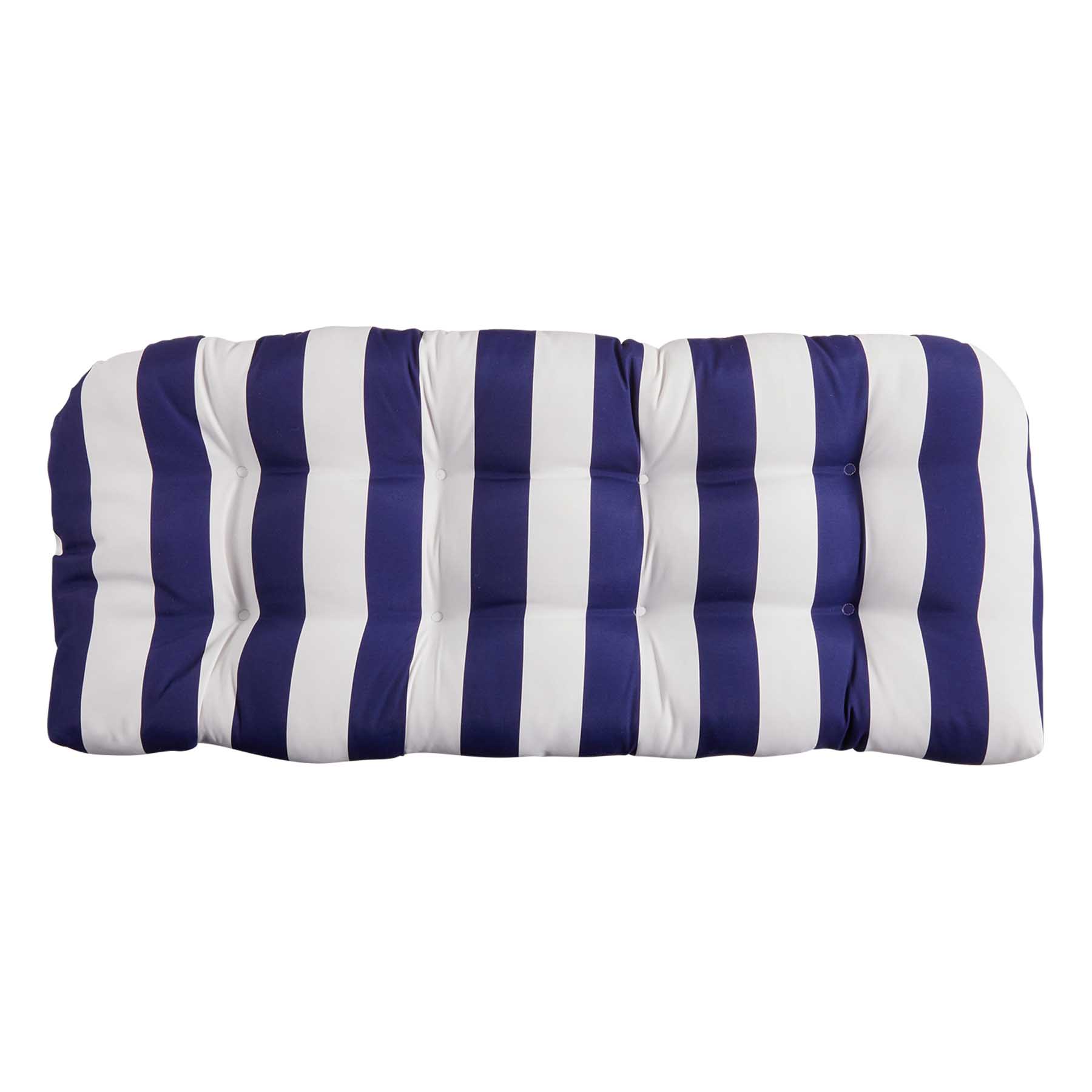 Providence Navy Blue Awning Stripe Outdoor Wicker Settee Cushion