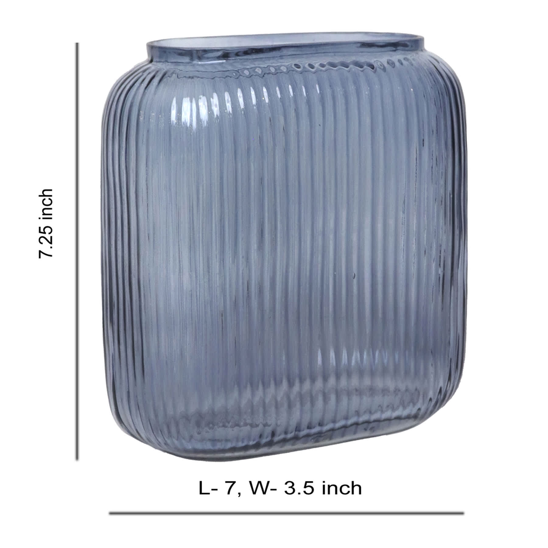 Blue Rectangle Ribbed Vase, 7"