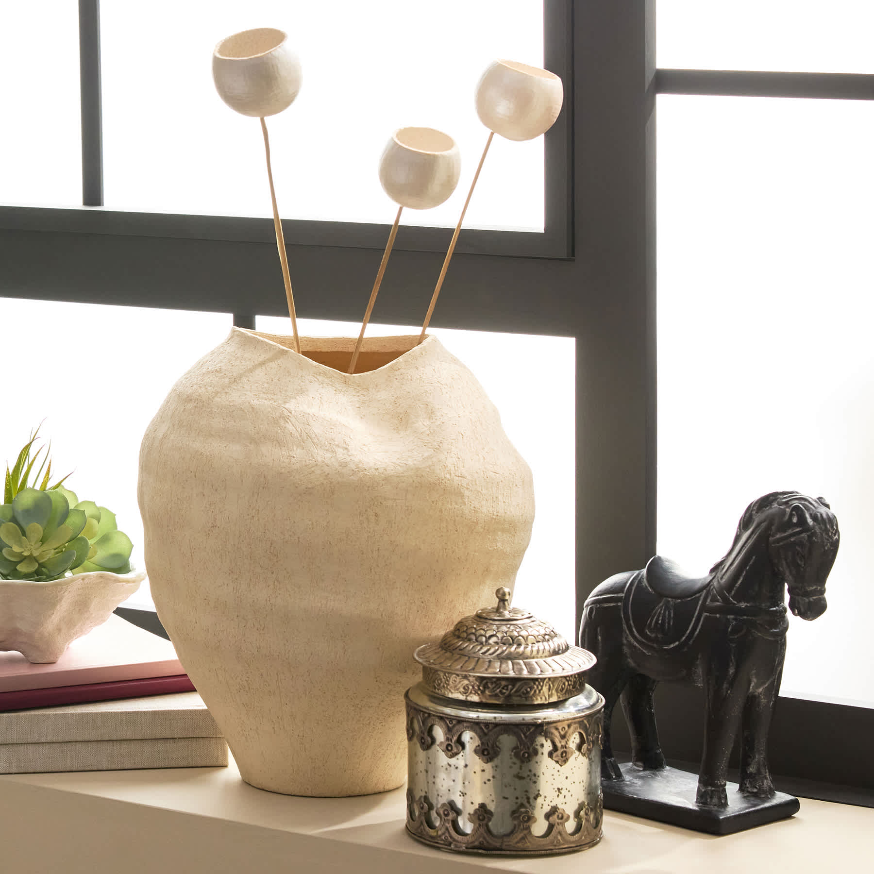 Black Ceramic Horse on Stand, 8.75"