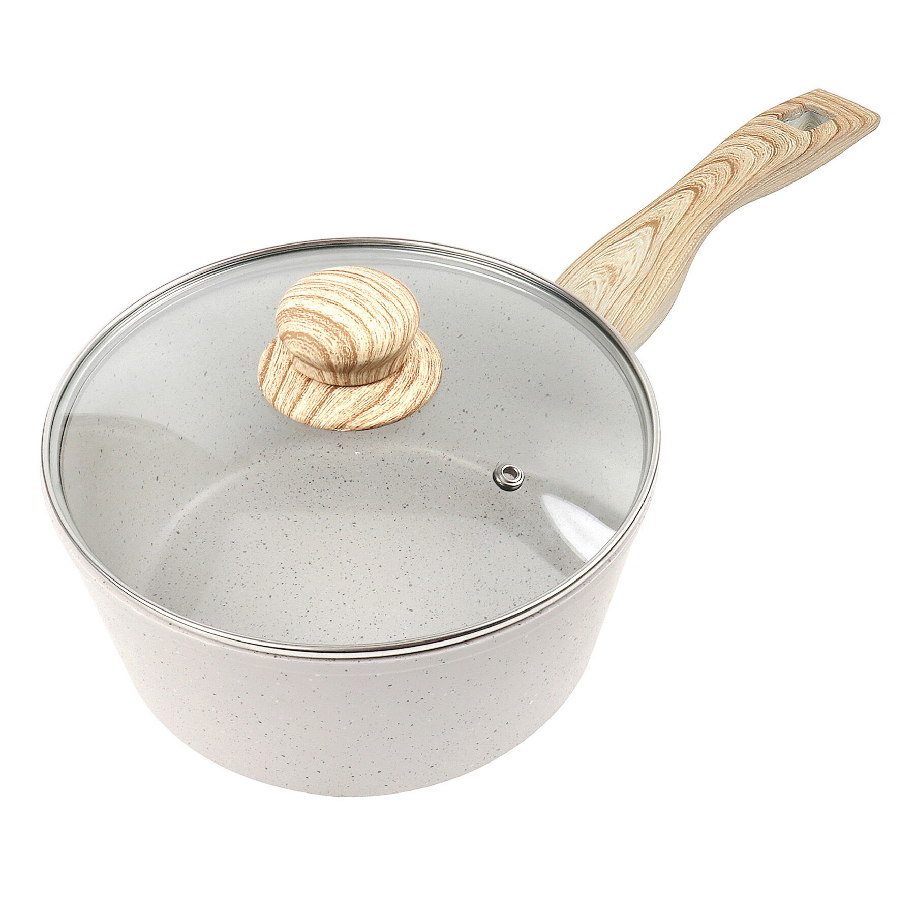 Cream Speckled Non-Stick Sauce Pan with Lid, 3qt