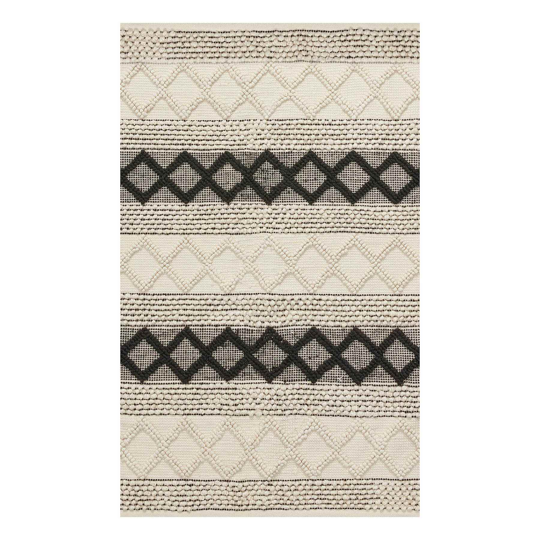 (B673) Found & Fable Noah Black & White Woven Accent Rug, 3x5