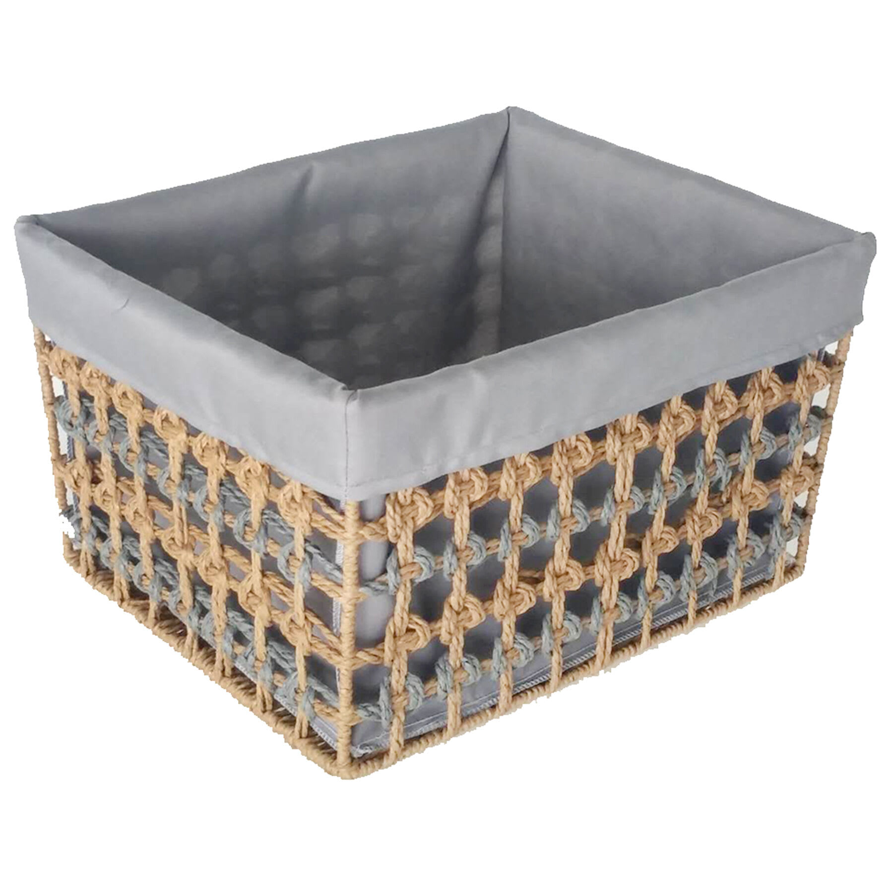 Open-Weave Paper Rope Storage Basket with Grey Liner, Medium
