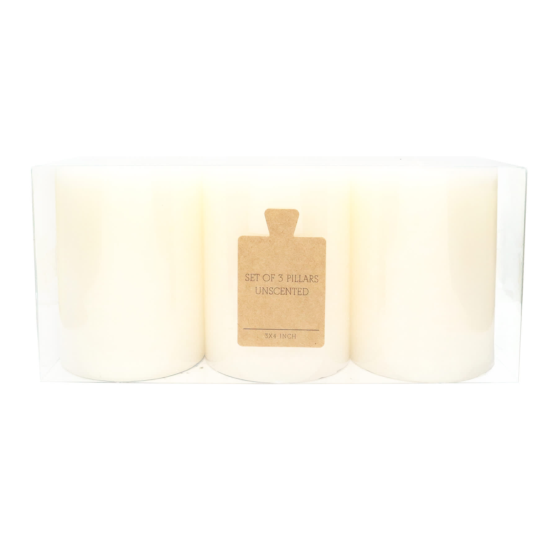 Honeybloom 3-Pack White Unscented Pillar Candles, 3x4