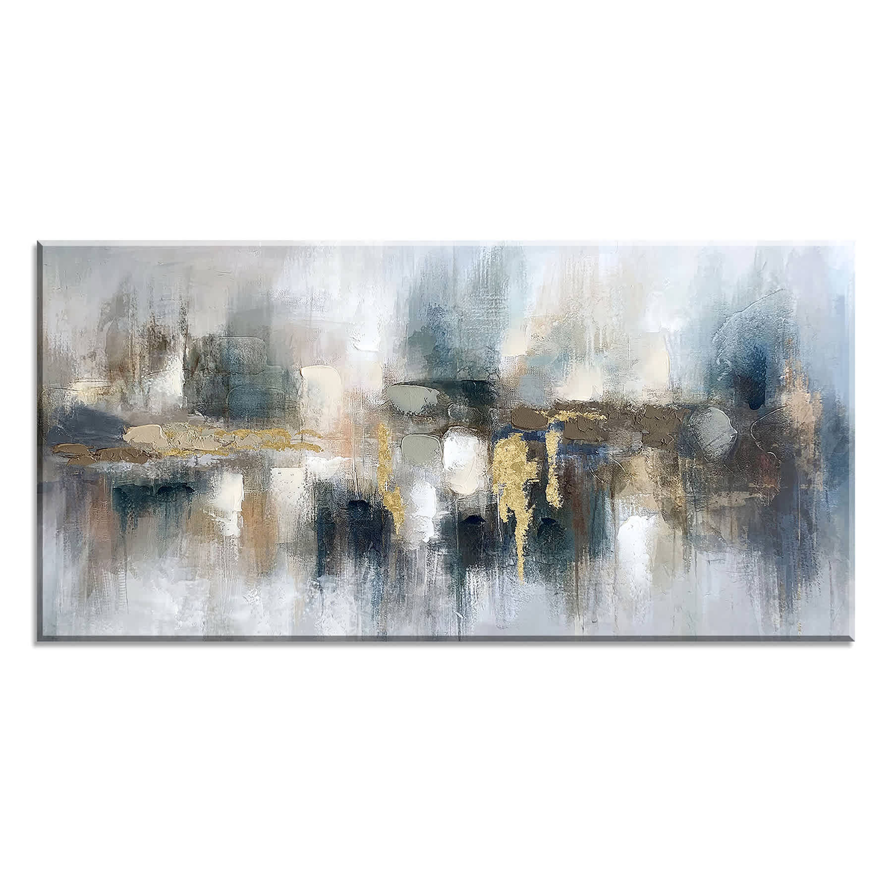 Enhanced Gold & Teal Canvas Wall Art, 27x55