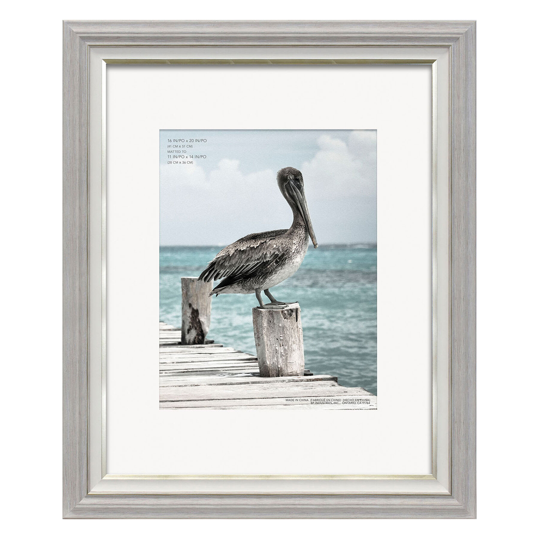 Miranda 16x20 Matted to 11x14 Poster Wall Frame, Distressed White & Champagne